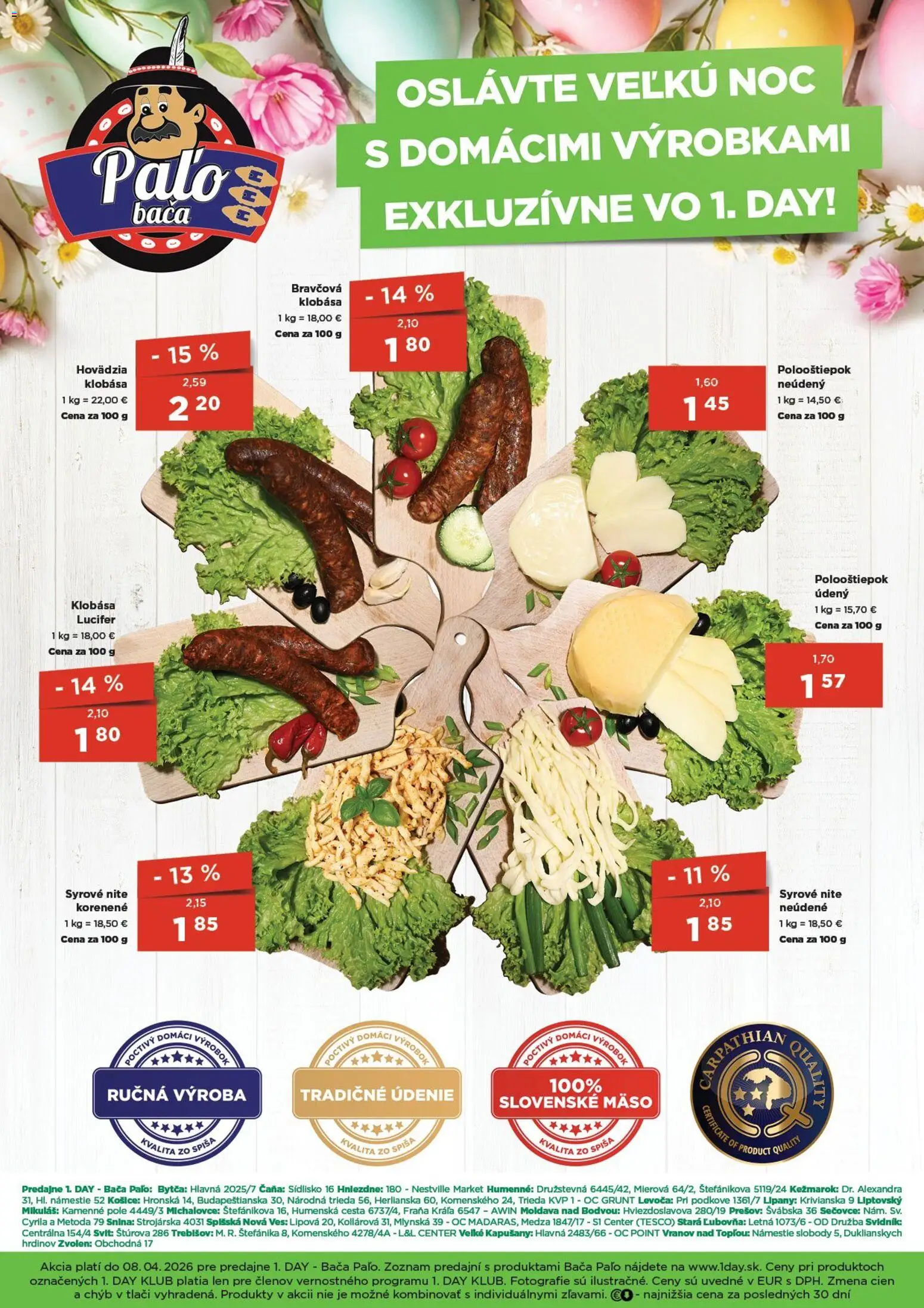 Nové 1day akcie – leták je platný od 26.03.2026 | Strana: 4 | Produkty: Klobása