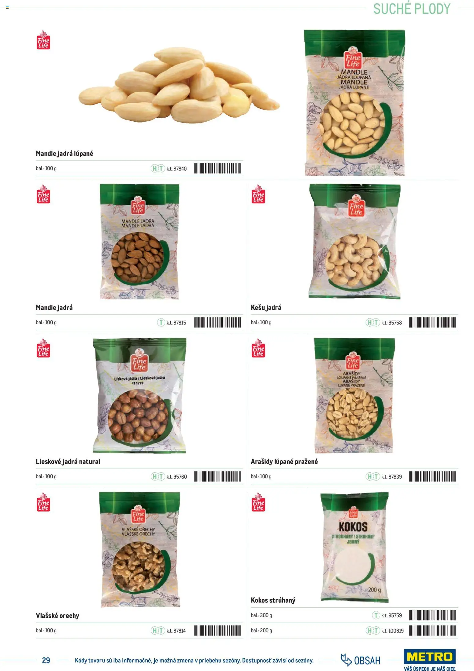 Nové Metro akcie – leták je platný od 01.01.2025 | Strana: 29 | Produkty: Orechy, Arašidy, Mandle, Vlašské orechy