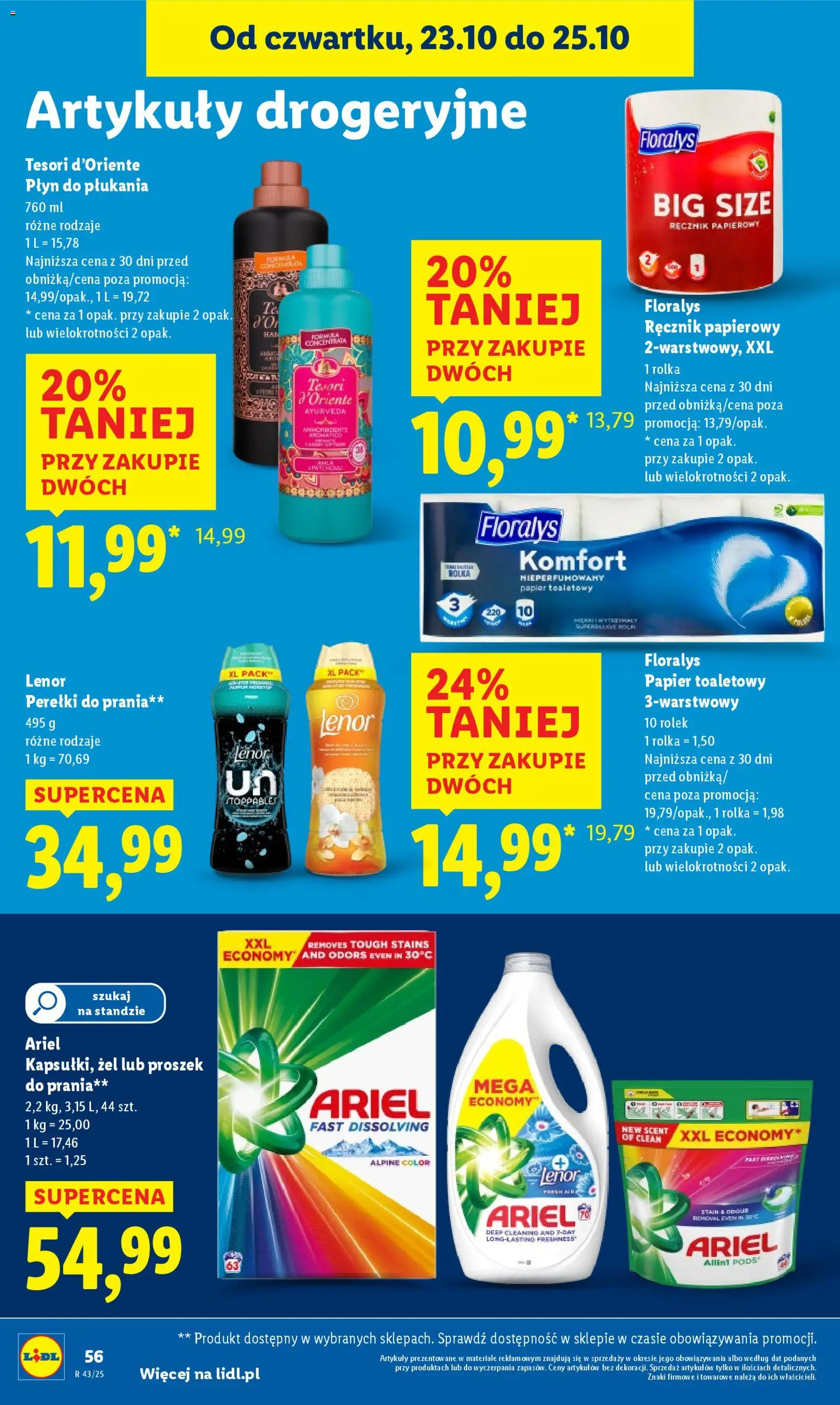 Lidl Gazetka od 23.10.2025 | Strona: 60 | Produkty: Tesori d'oriente, Ariel, Proszek do prania, Detergent