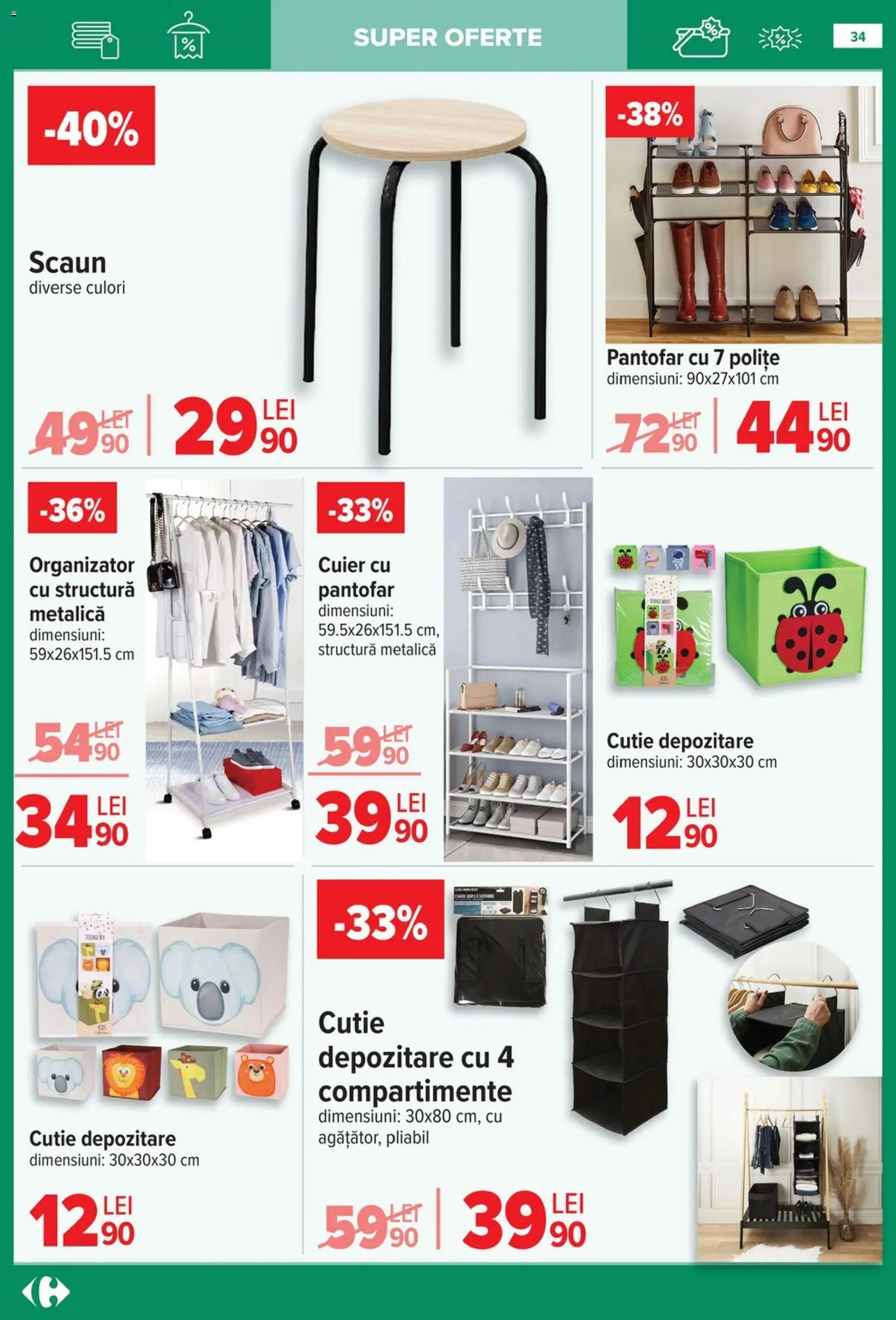 Noul catalog Carrefour – valabil de la 14.01.2026 | Pagină: 34 | Produse: Scaun, Pantofar, Cutie