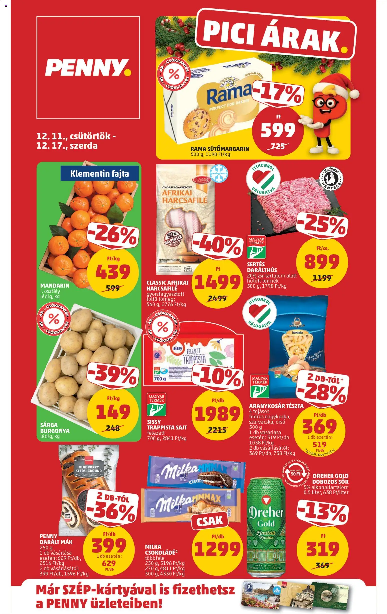 PENNY akciós ujság - amely érvényes a következő dátumtól: 11.12.2025 | Oldal: 1 | Termékek: Töltő, Csokoládé, Tészta, Mandarin