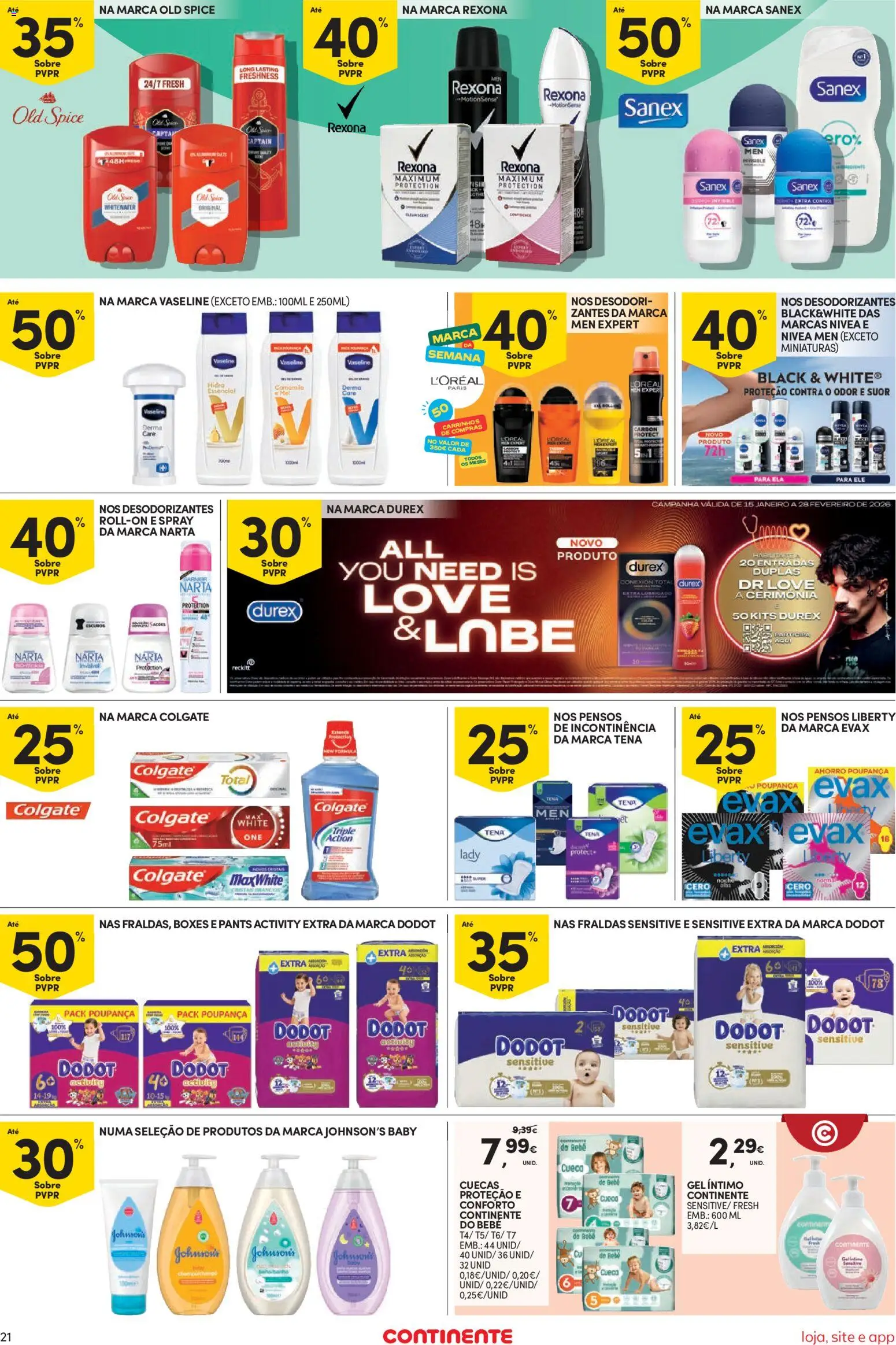 Continente Semanal Continente Bom Dia │ válido de 20.01.2026 | Página: 21 | Produtos: Fraldas, Cuecas