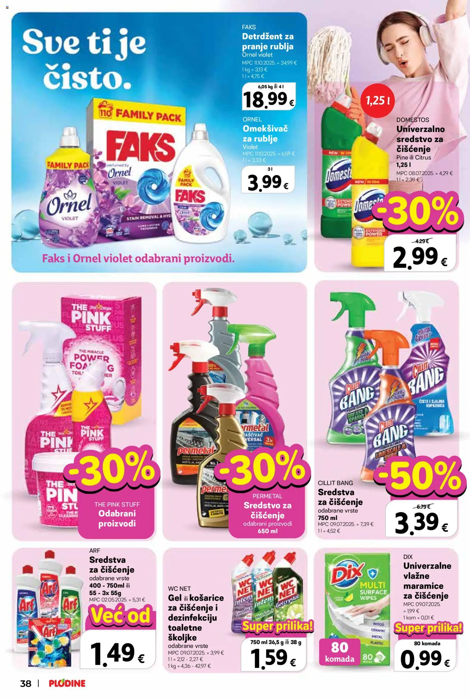 Plodine katalog | vrijedi od 19.11.2025 | Stranica: 38 | Proizvodi: Faks, Sredstva za čiščenje, Omekšivač, Domestos