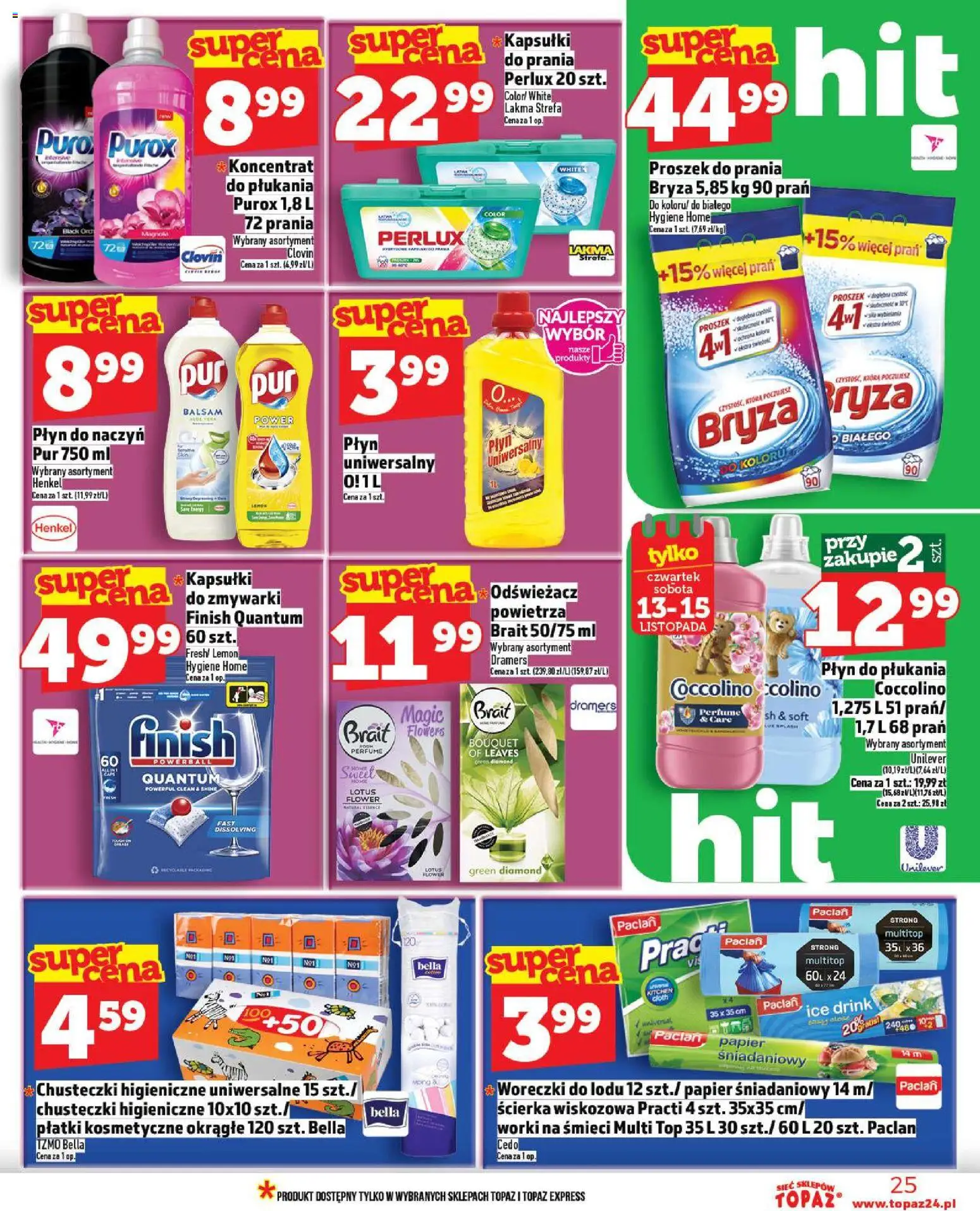 Topaz Gazetka MAZ od 13.11.2025 | Strona: 25 | Produkty: Papier śniadaniowy, Coccolino, Woreczki do lodu, Płatki kosmetyczne