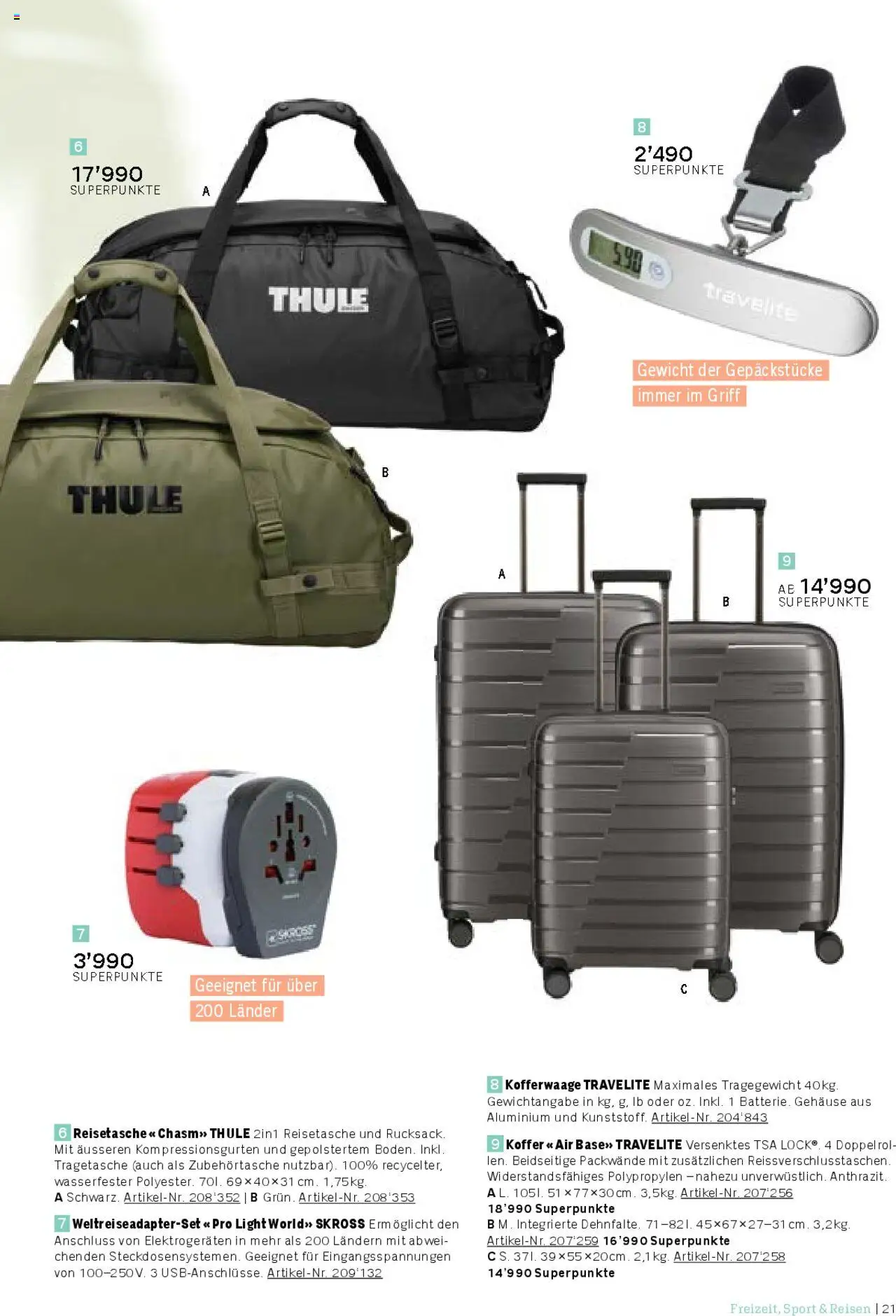 Coop Aktionen Praemien Shop ab 15.05.2025 | Seite: 21 | Produkte: Reisetasche, Koffer, Adapter, Gewicht