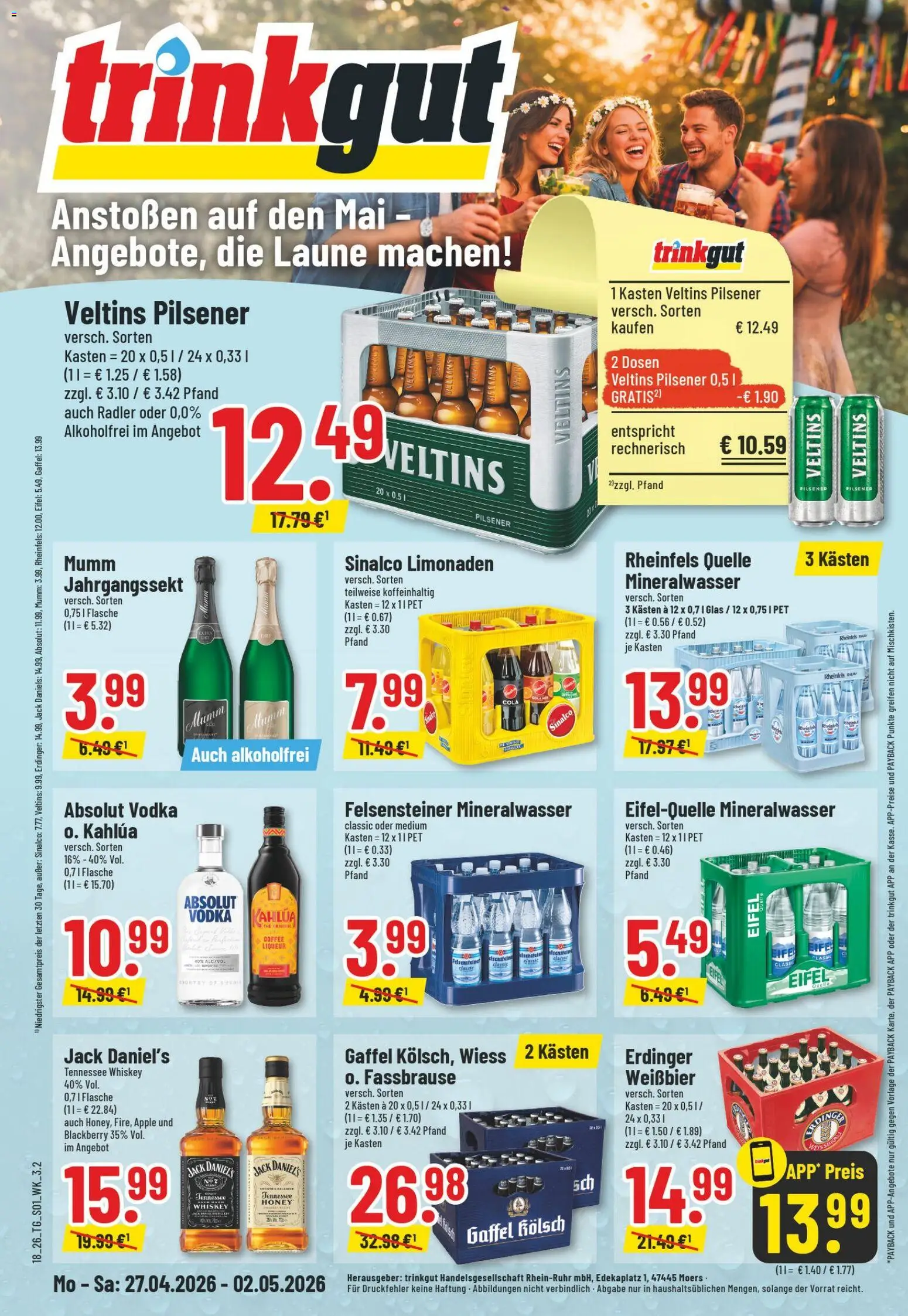 Trinkgut Prospekt 	 – gültig ab 27.04.2026 | Seite: 1 | Produkte: Cola, Mineralwasser, Radler, Fassbrause
