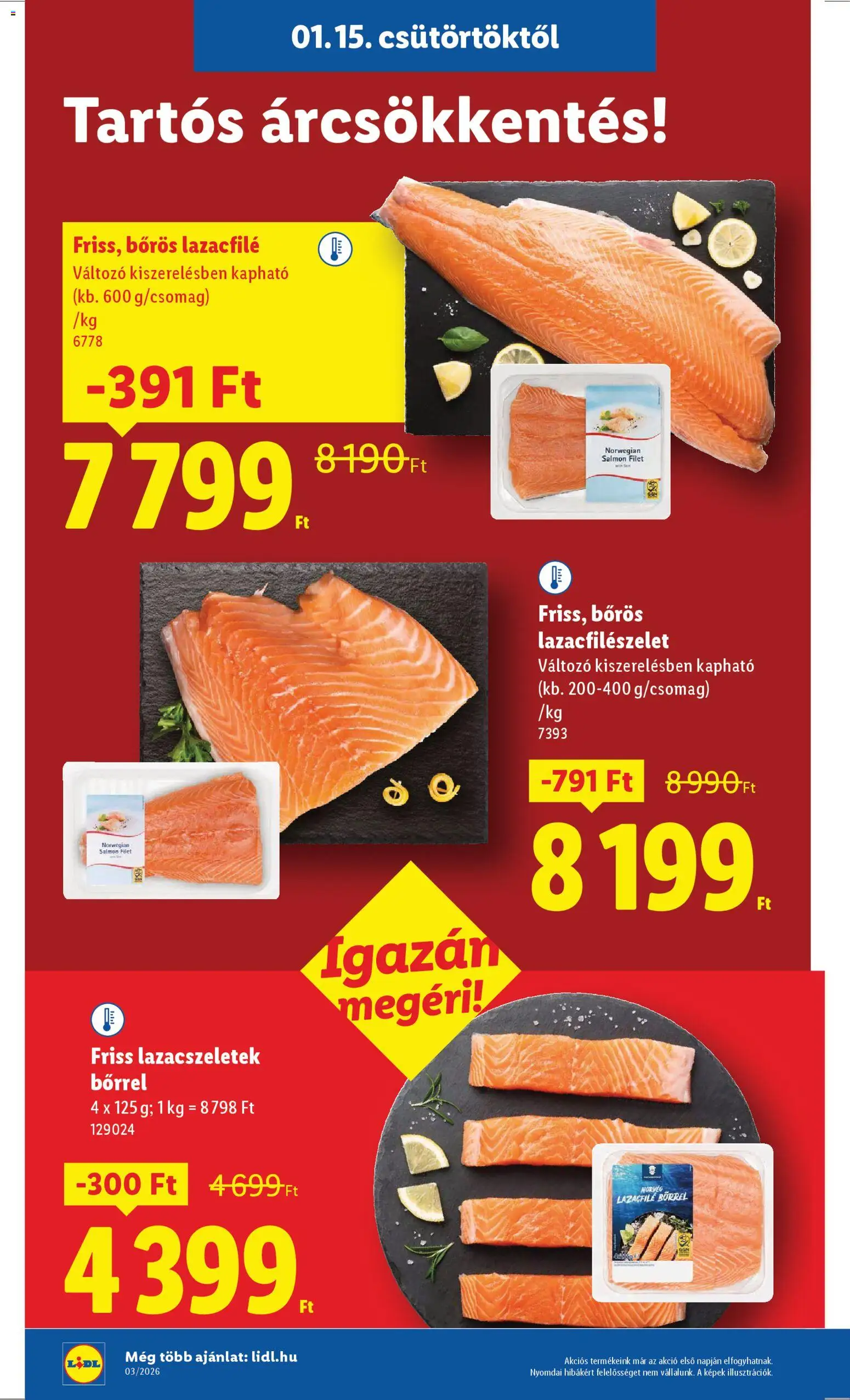 Lidl akciós ujság - amely érvényes a következő dátumtól: 15.01.2026 | Oldal: 8 | Termékek: Lazacfilé