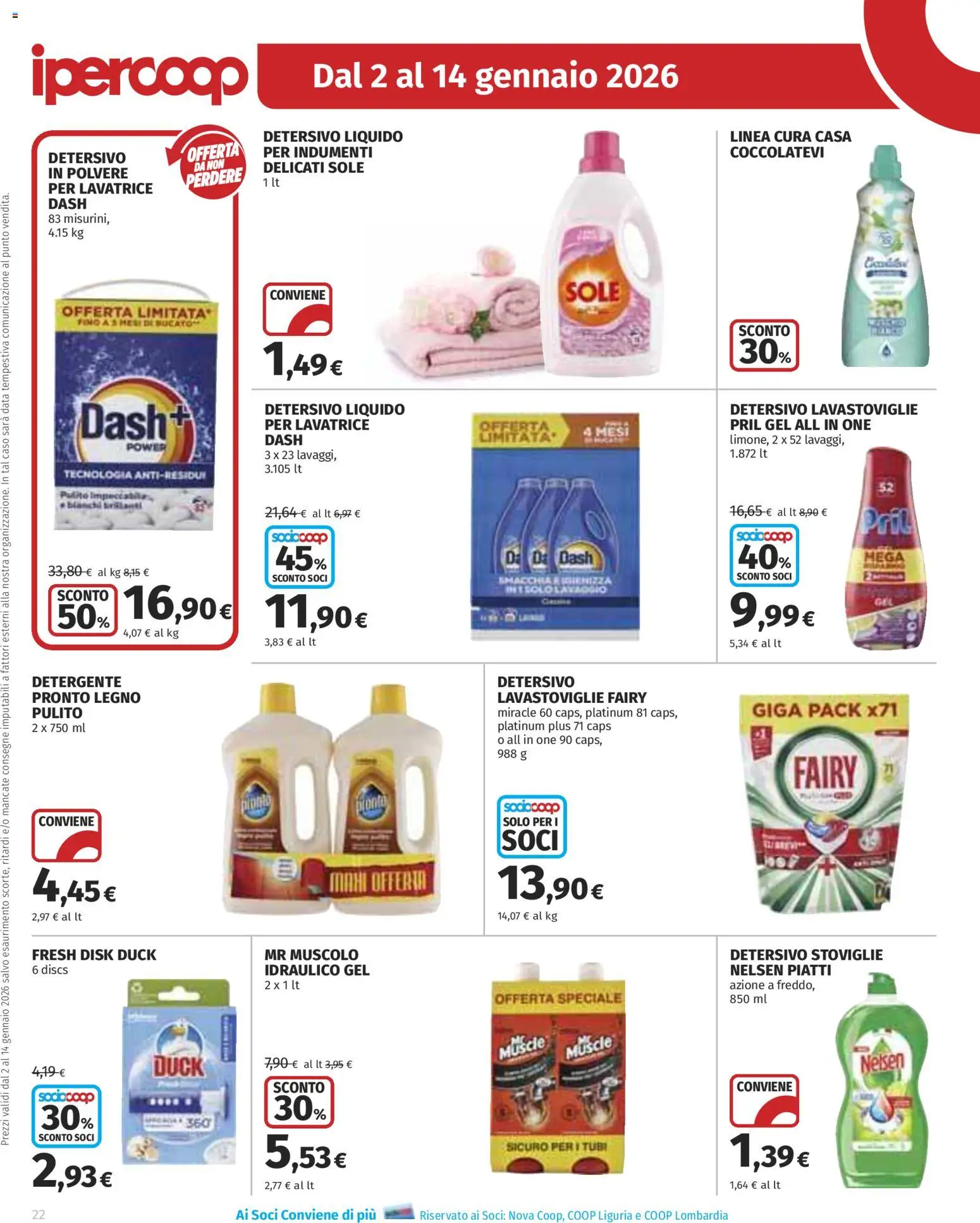 Volantino Ipercoop del 02.01.2026 | Pagina: 22 | Prodotti: Detergente, Lavatrice, Lavastoviglie, Data