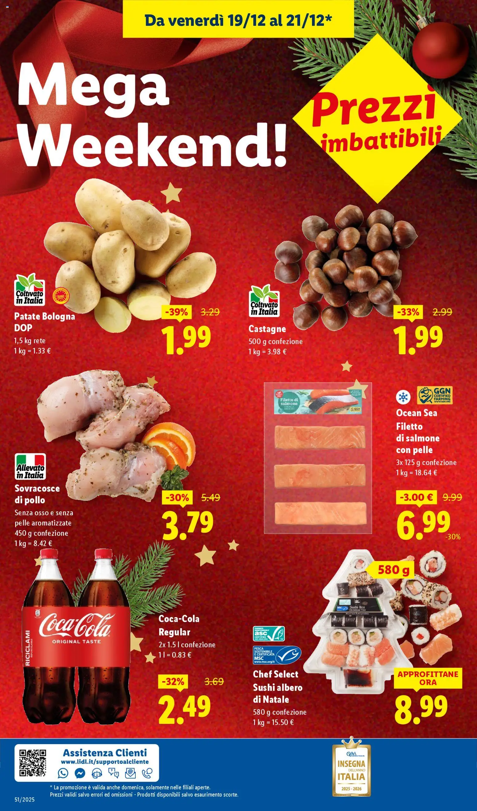 Volantino Lidl del 19.12.2025 | Pagina: 4 | Prodotti: Pollo, Salmone, Albero di natale, Pesca