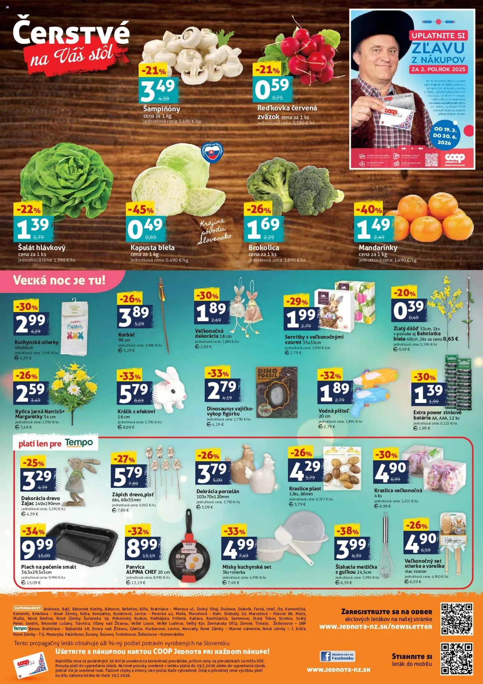 Nové COOP Jednota akcie – leták je platný od 27.03.2026 | Strana: 4 | Produkty: Stôl, Kapusta biela, Brokolica, Mandarinky