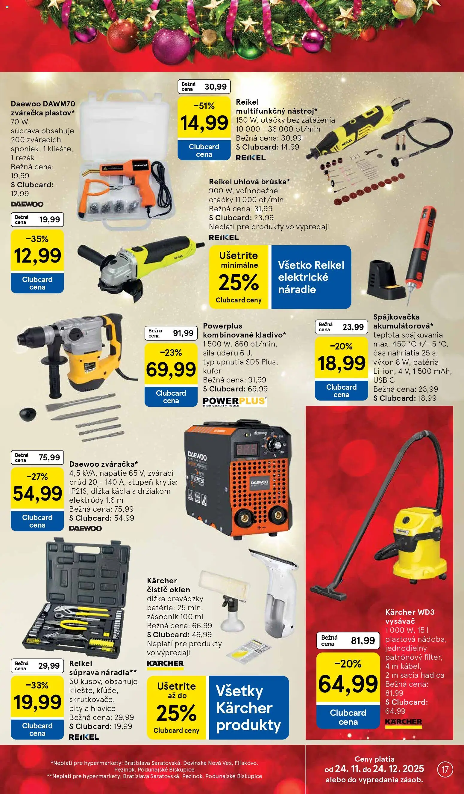 Nové Tesco akcie – leták je platný od 24.11.2025 | Strana: 17 | Produkty: Zváračka, Náradie, Čistič okien, Spájkovačka