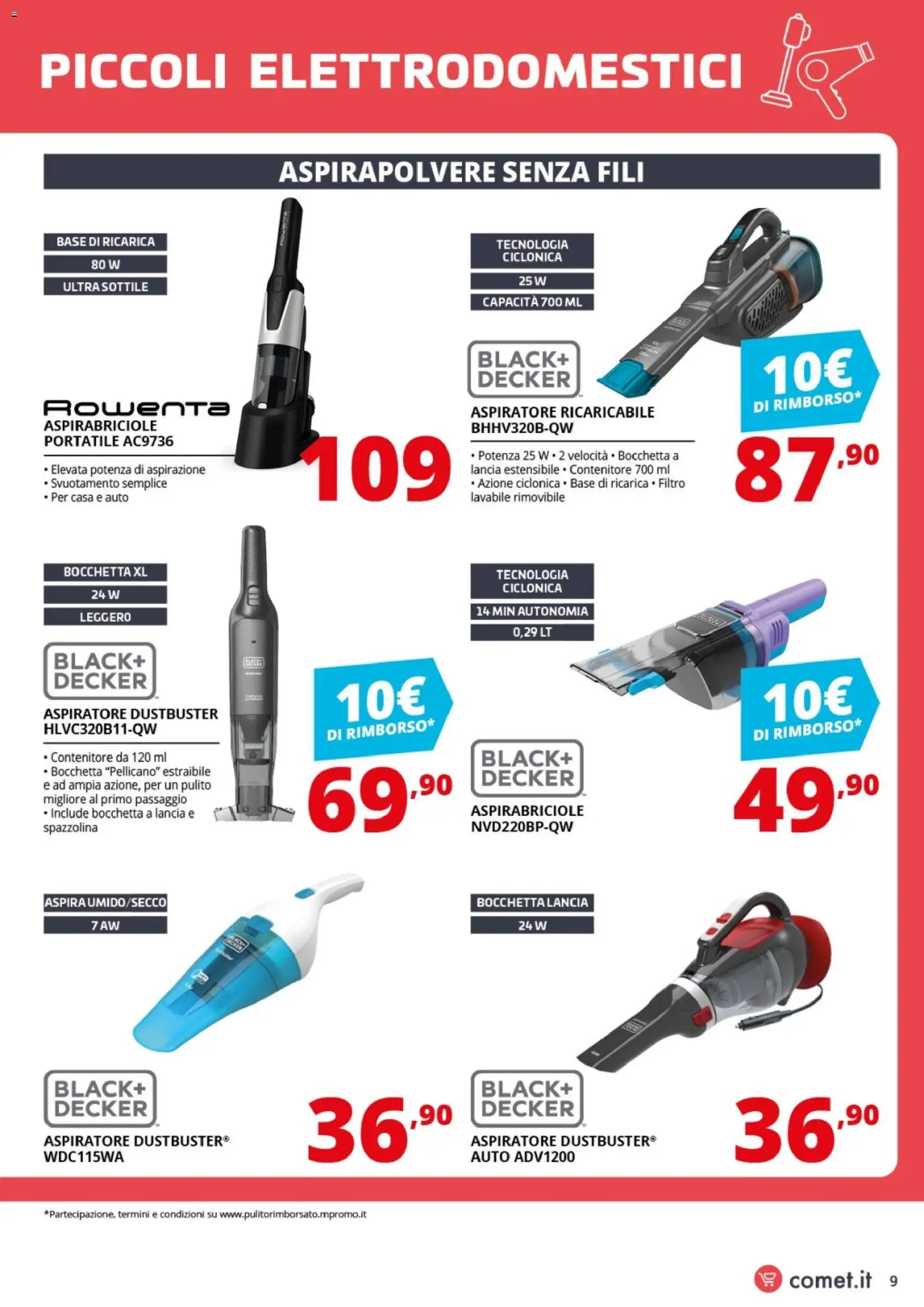 Volantino Comet del 06.03.2026 | Pagina: 9 | Prodotti: Aspirapolvere senza fili, Contenitore, Aspirapolvere