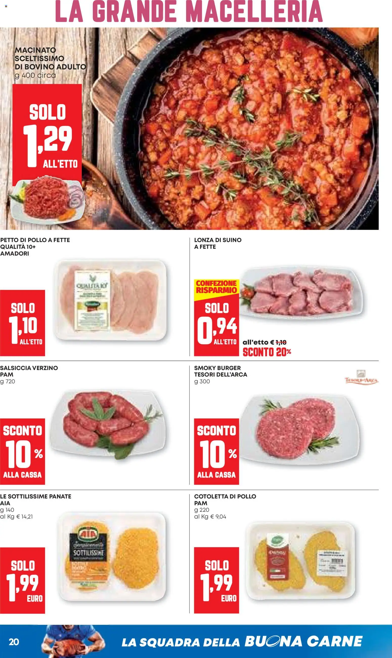 Volantino PAM del 06.11.2025 | Pagina: 20 | Prodotti: Bovino, Petto di Pollo, Suino, Salsiccia