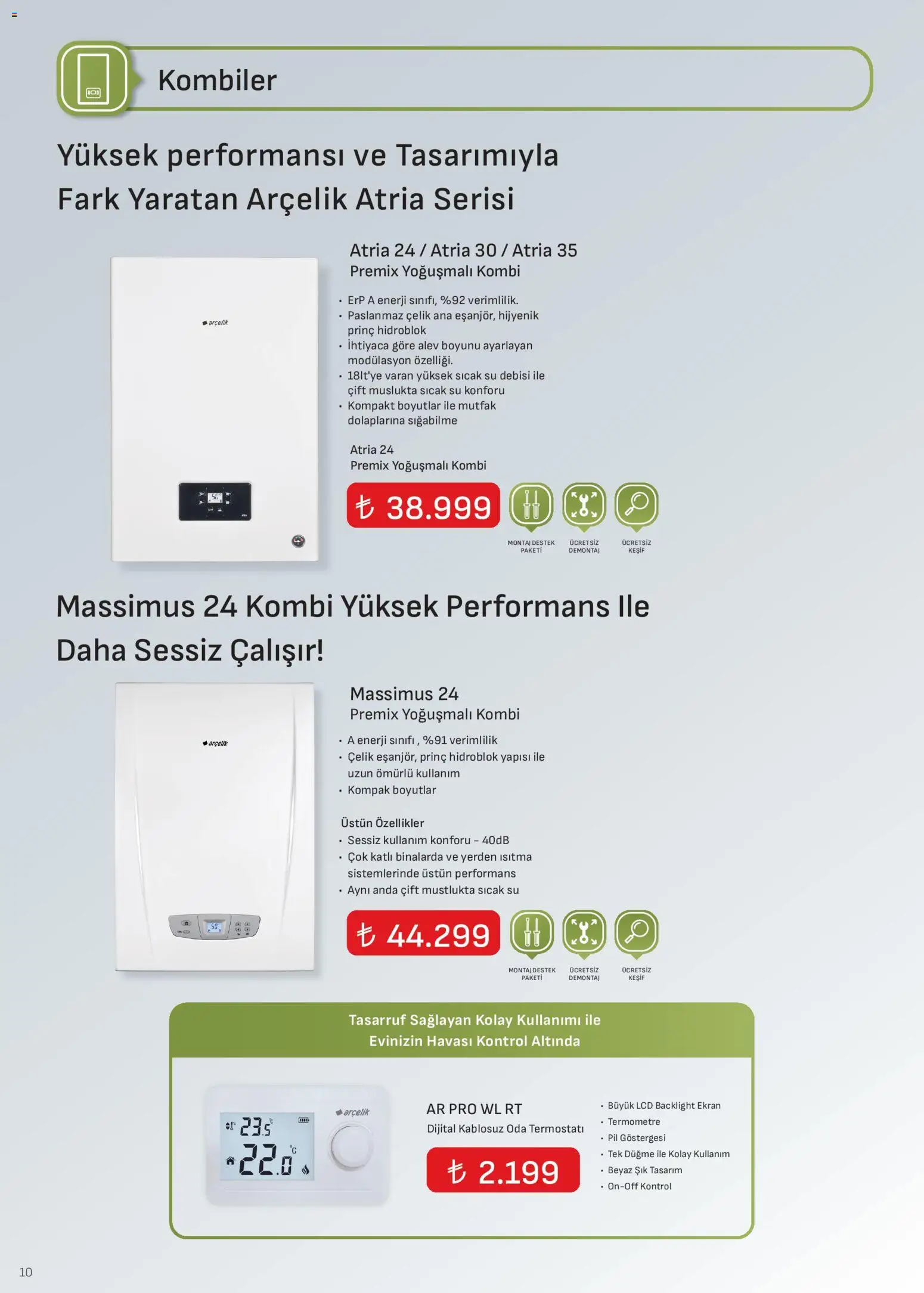 Arçelik - İklimlendirme Kataloğu - 01.04.2026 tarihinden itibaren geçerlidir | Sayfa: 10 | Ürünler: Pil, Su, Termometre