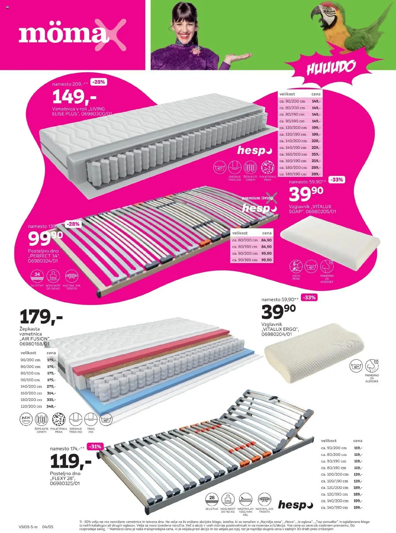 Mömax katalog -30% na neznižane vzmetnice in letvena dna │ velja od 18.08.2025 | Stran: 4 | Izdelki: Vzglavnik, Vzmetnica