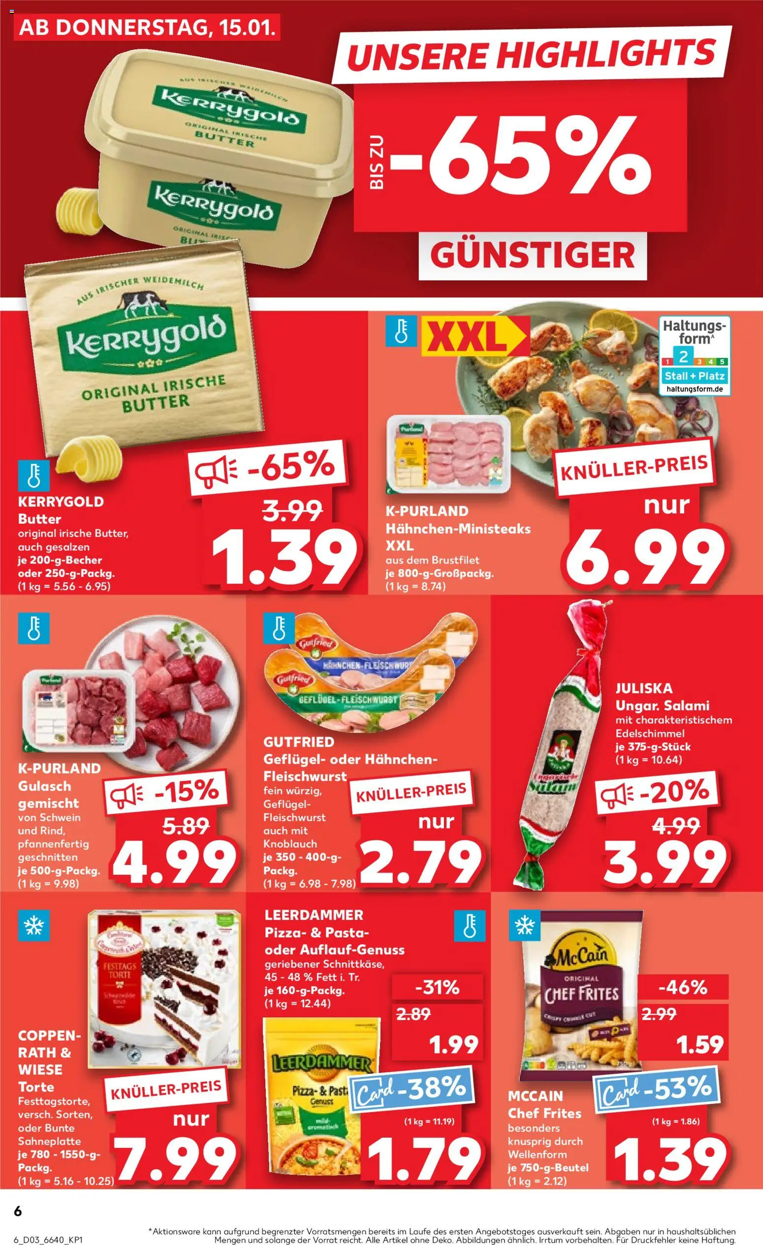 Kaufland Prospekt 	 – gültig ab 15.01.2026 | Seite: 6 | Produkte: McCain, Leerdammer, Salami, Kerrygold butter