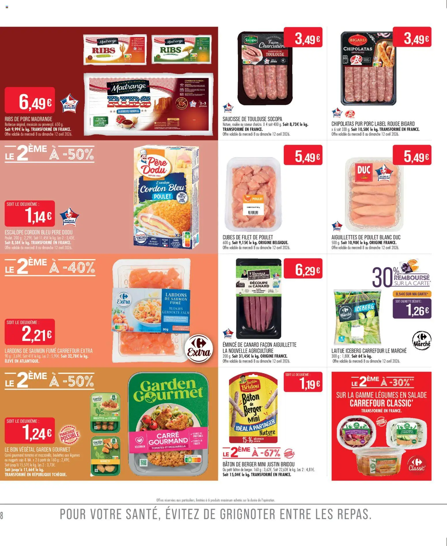 {H1} | Page: 8 | Produits: Barbecue, Laitue, Mozzarella, Concombres