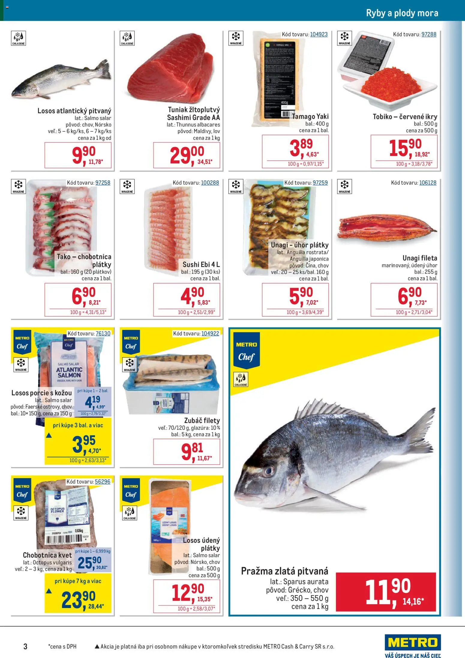 Nové Metro akcie – leták je platný od 11.03.2026 | Strana: 3 | Produkty: Tuniak, Ryby, Losos, Sushi