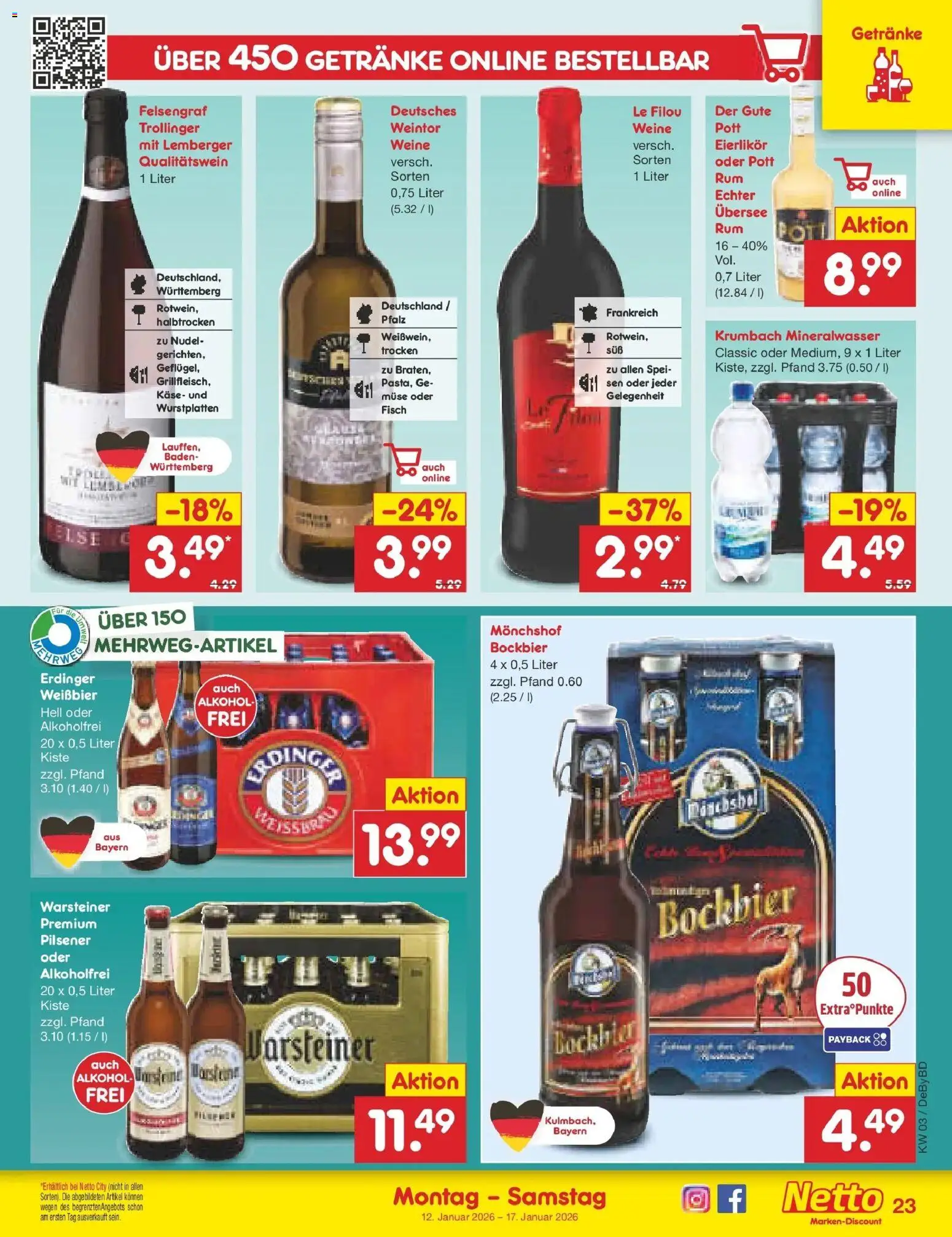 Netto Marken-Discount prospekt Buttenwiesen	 – gültig ab 12.01.2026 | Seite: 27 | Produkte: Le filou, Erdinger, Käse, Mineralwasser