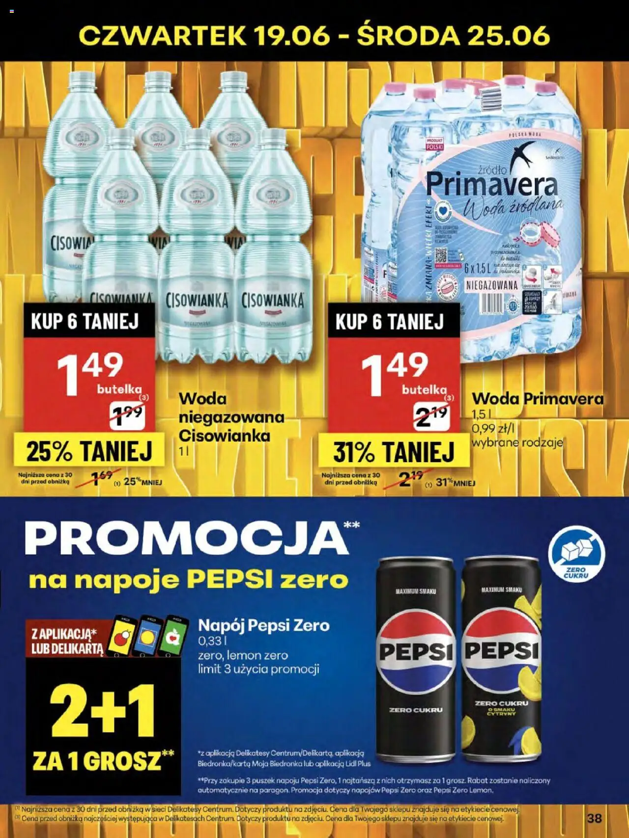 Delikatesy Centrum Gazetka od 19.06.2025 | Strona: 38 | Produkty: Napoje, Delikatesy, Woda niegazowana, Woda