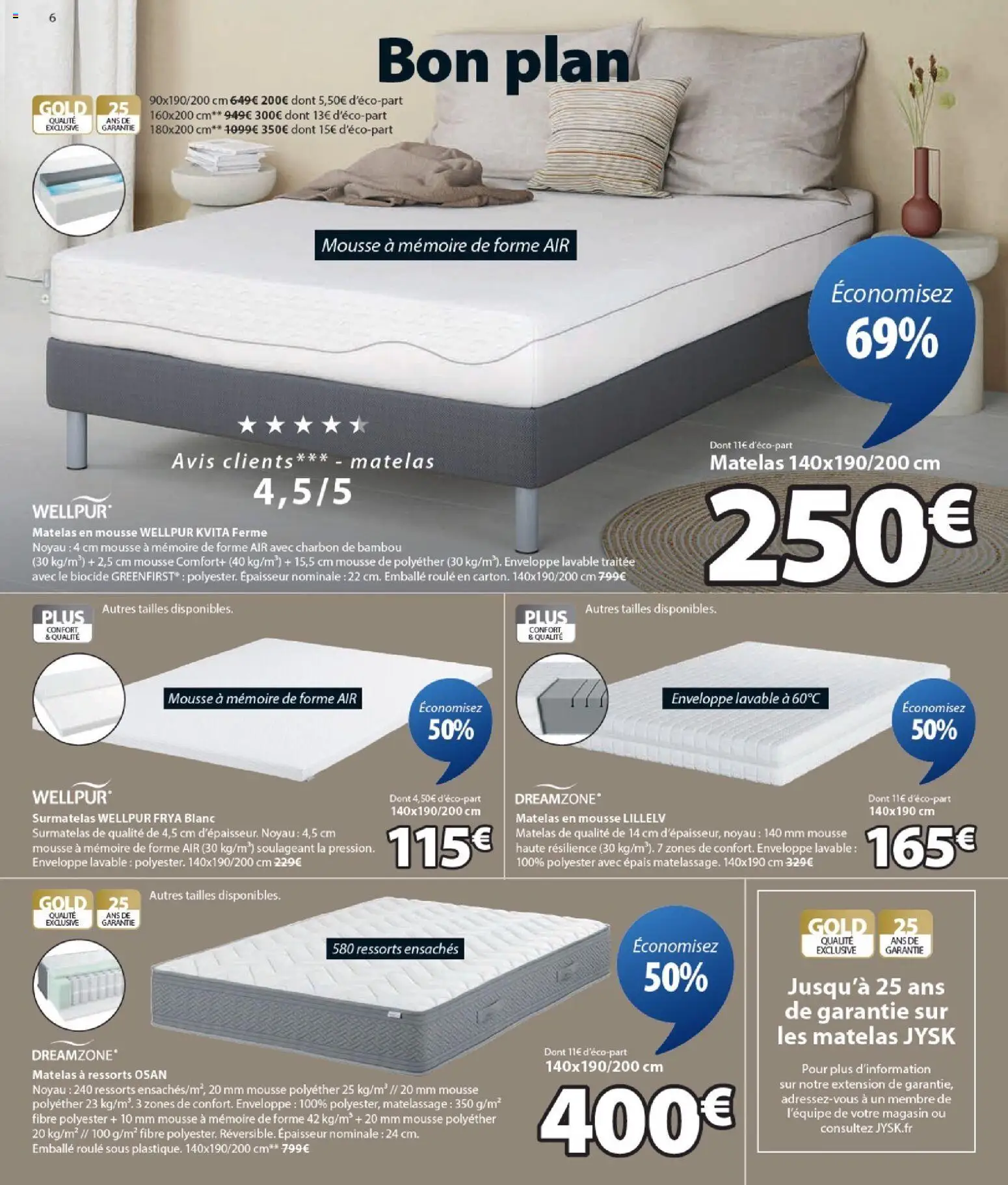 {H1} | Page: 6 | Produits: Surmatelas, Enveloppe, Mousse, Matelas