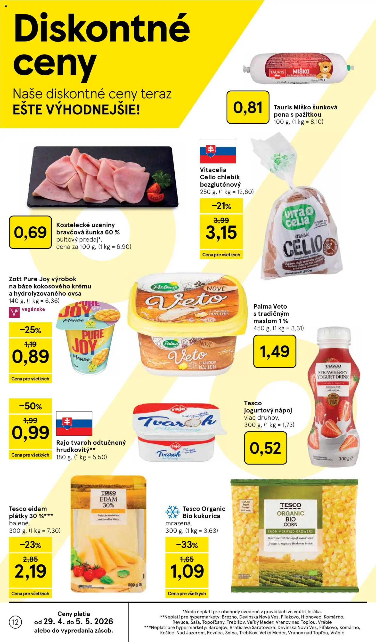 Nové Tesco akcie – leták je platný od 29.04.2026 | Strana: 12 | Produkty: Eidam, Tvaroh, Mango, Kukurica