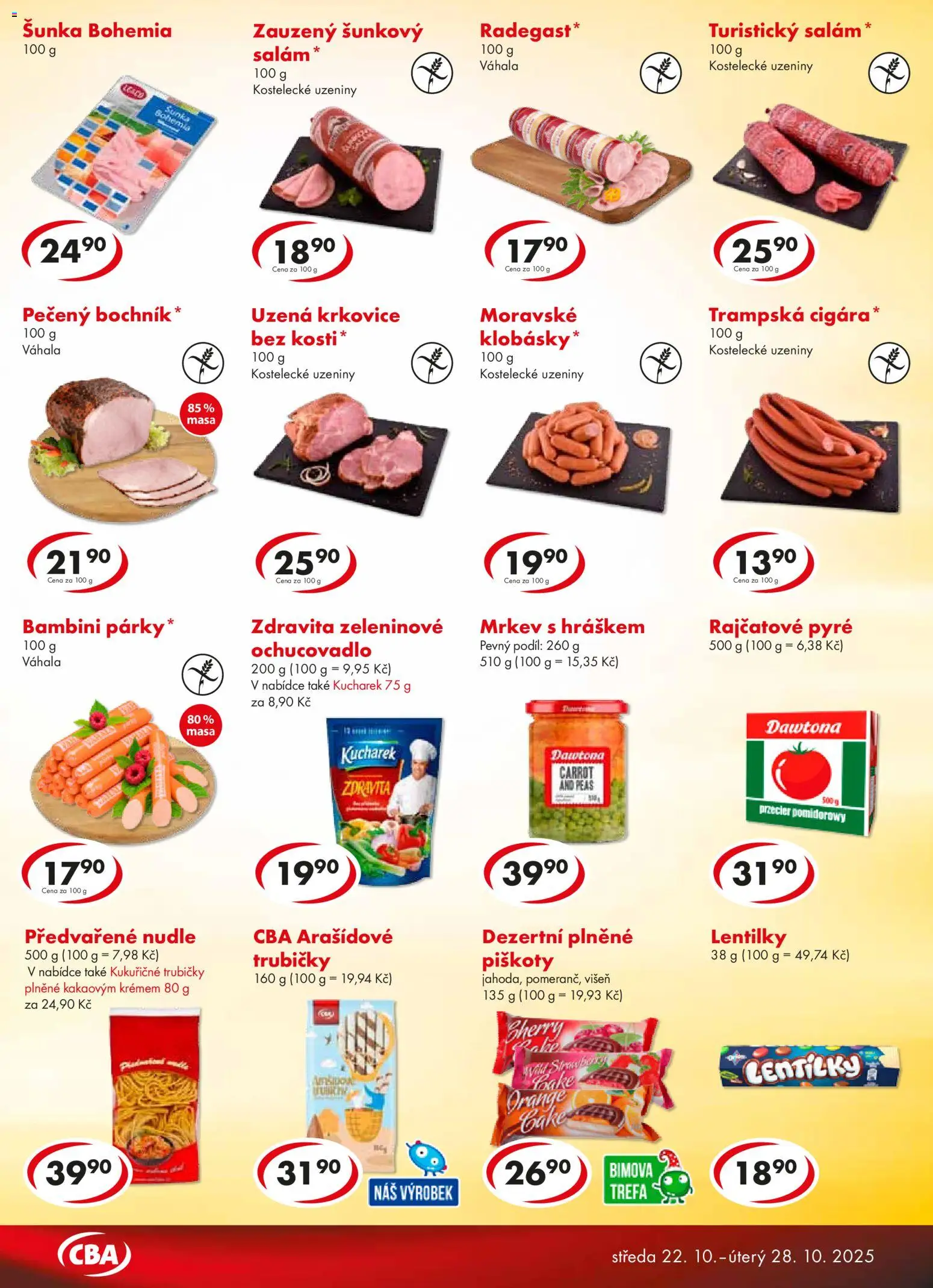 CBA leták - Premium od 22.10.2025 | Strana: 3 | Produkty: Salám, Krkovice, Nudle, Lentilky
