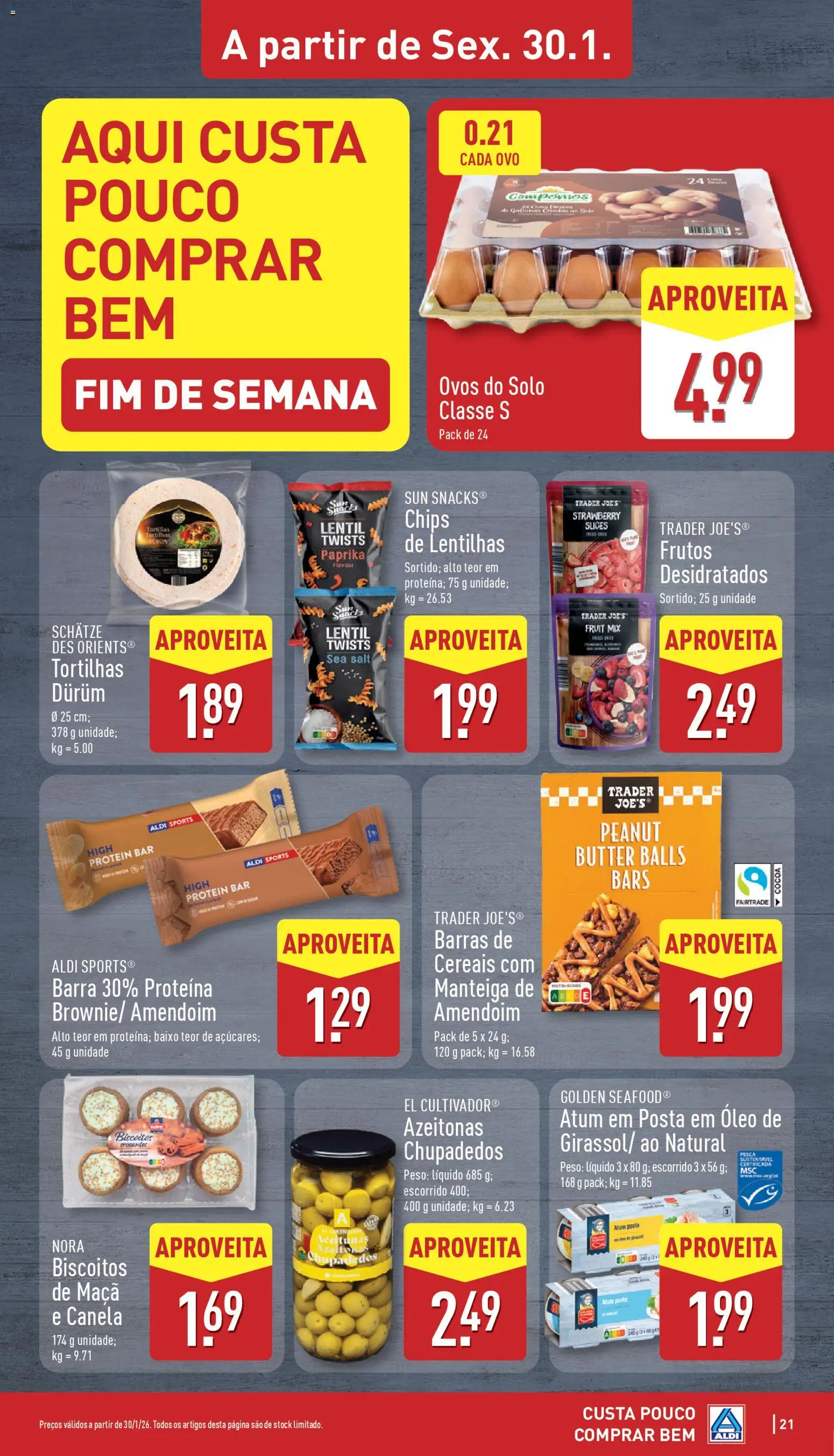 Aldi folheto │ válido de 26.01.2026 | Página: 21 | Produtos: Atum, Azeitonas, Manteiga, Maça