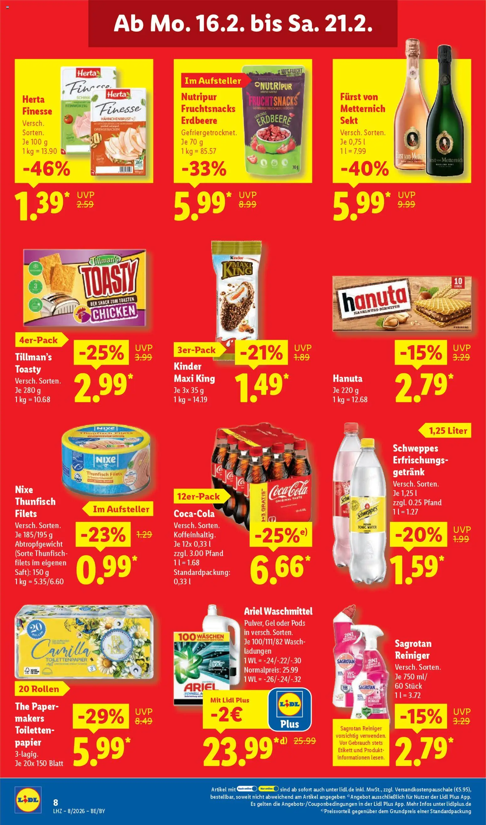 Lidl Prospekt Zossen – gültig ab 16.02.2026 | Seite: 16 | Produkte: Coca cola, Cola, Ariel, Waschmittel