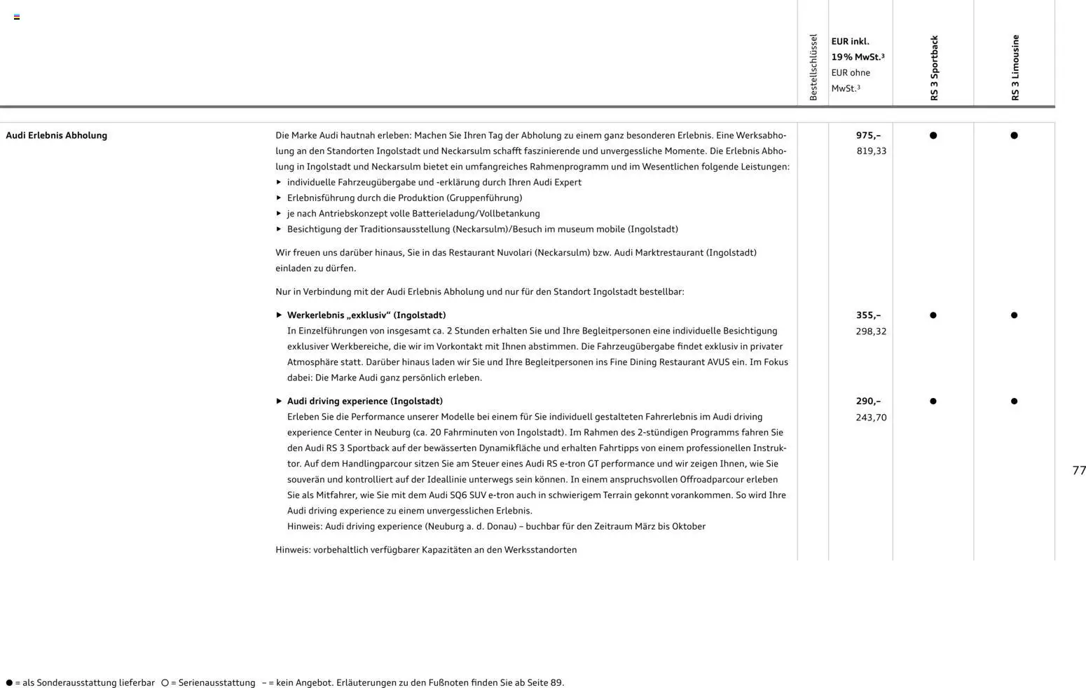 Audi RS 3 Sportback / RS 3 Limousine – gültig ab 28.10.2025 | Seite: 77