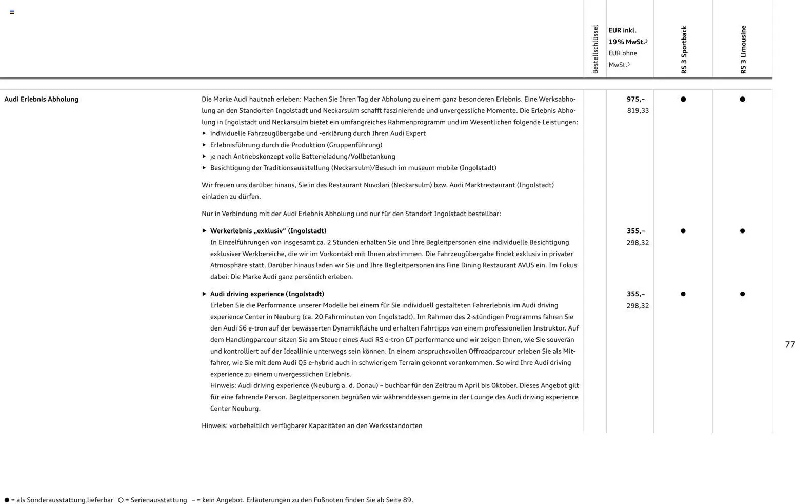 Audi RS 3 Sportback / RS 3 Limousine – gültig ab 28.10.2025 | Seite: 77