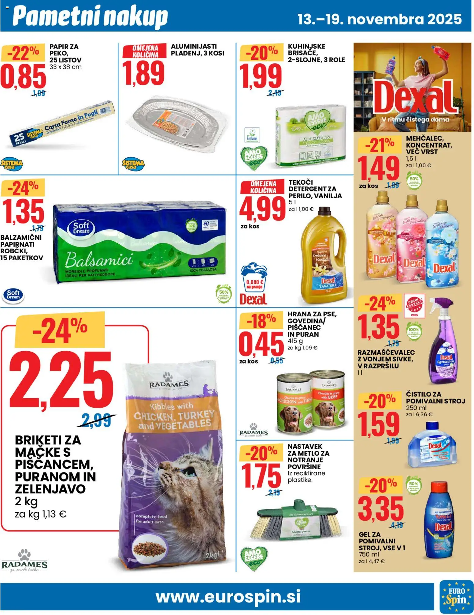 Novi Eurospin katalog ponudbe – veljaven od 13.11.2025 | Stran: 9 | Izdelki: Pomivalni stroj, Kos, Detergent, Cistilo za pomivalni stroj