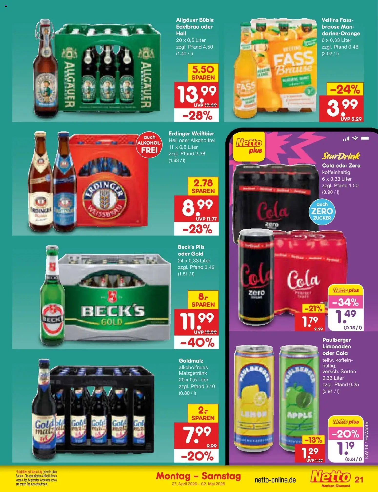 Netto Marken-Discount Prospekt Hamburg	 – gültig ab 27.04.2026 | Seite: 25 | Produkte: Cola, Pils, Apple, Veltins