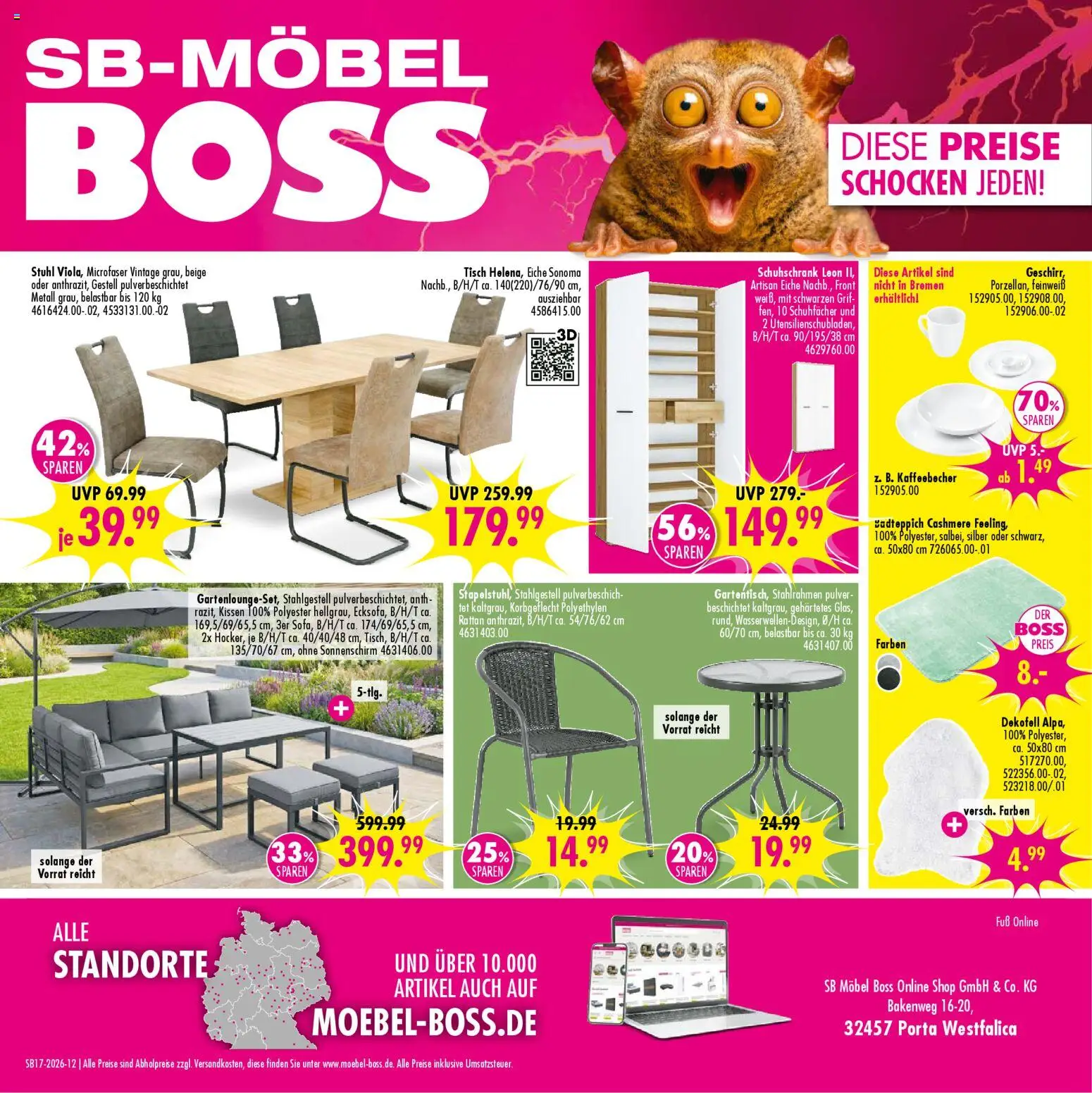 SB Möbel Boss Prospekt 	 – gültig ab 18.04.2026 | Seite: 12 | Produkte: Kissen, Tisch, Stuhl, Sonnenschirm