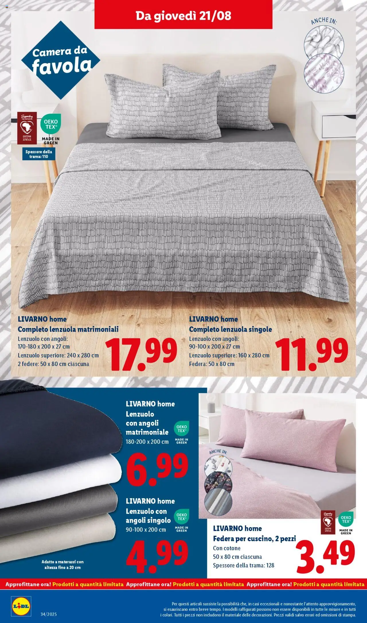 Volantino Lidl del 18.08.2025 | Pagina: 42 | Prodotti: The, Federa, Lenzuola