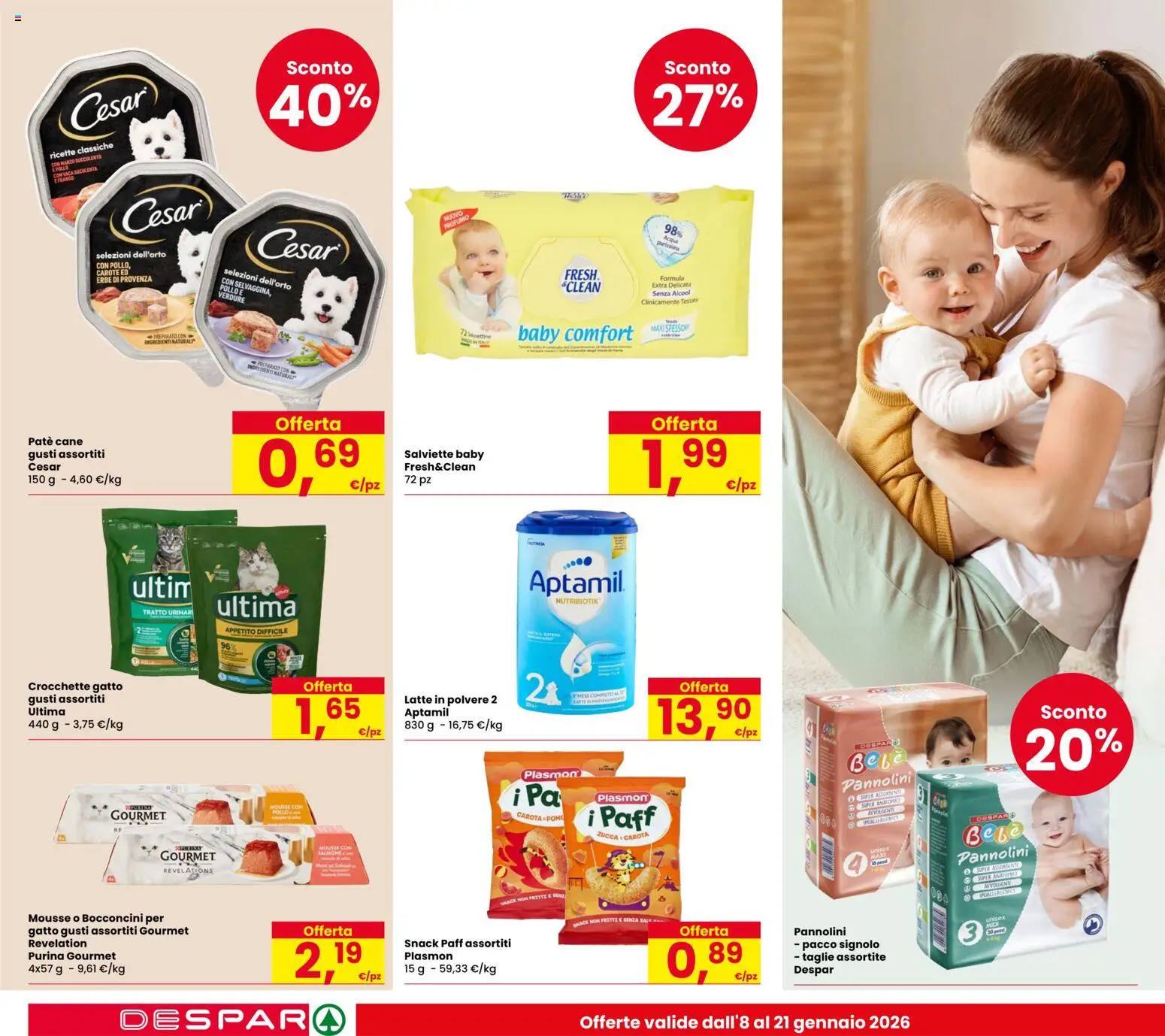 Volantino Despar del 08.01.2026 | Pagina: 22 | Prodotti: Paté, Carota, Carote, Crocchette