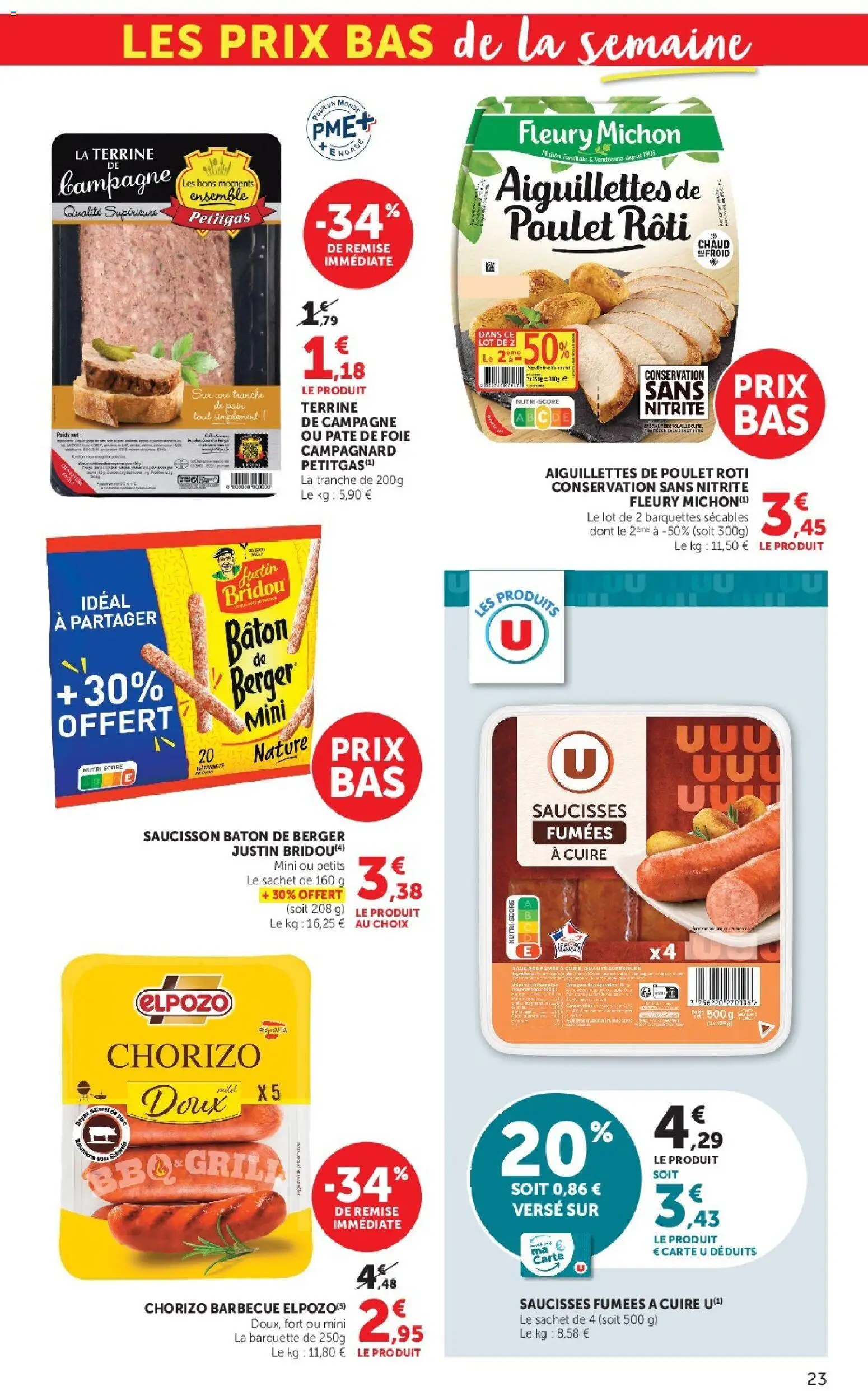 {H1} | Page: 23 | Produits: Chorizo, Saucisson, Saucisse fumée, Pain