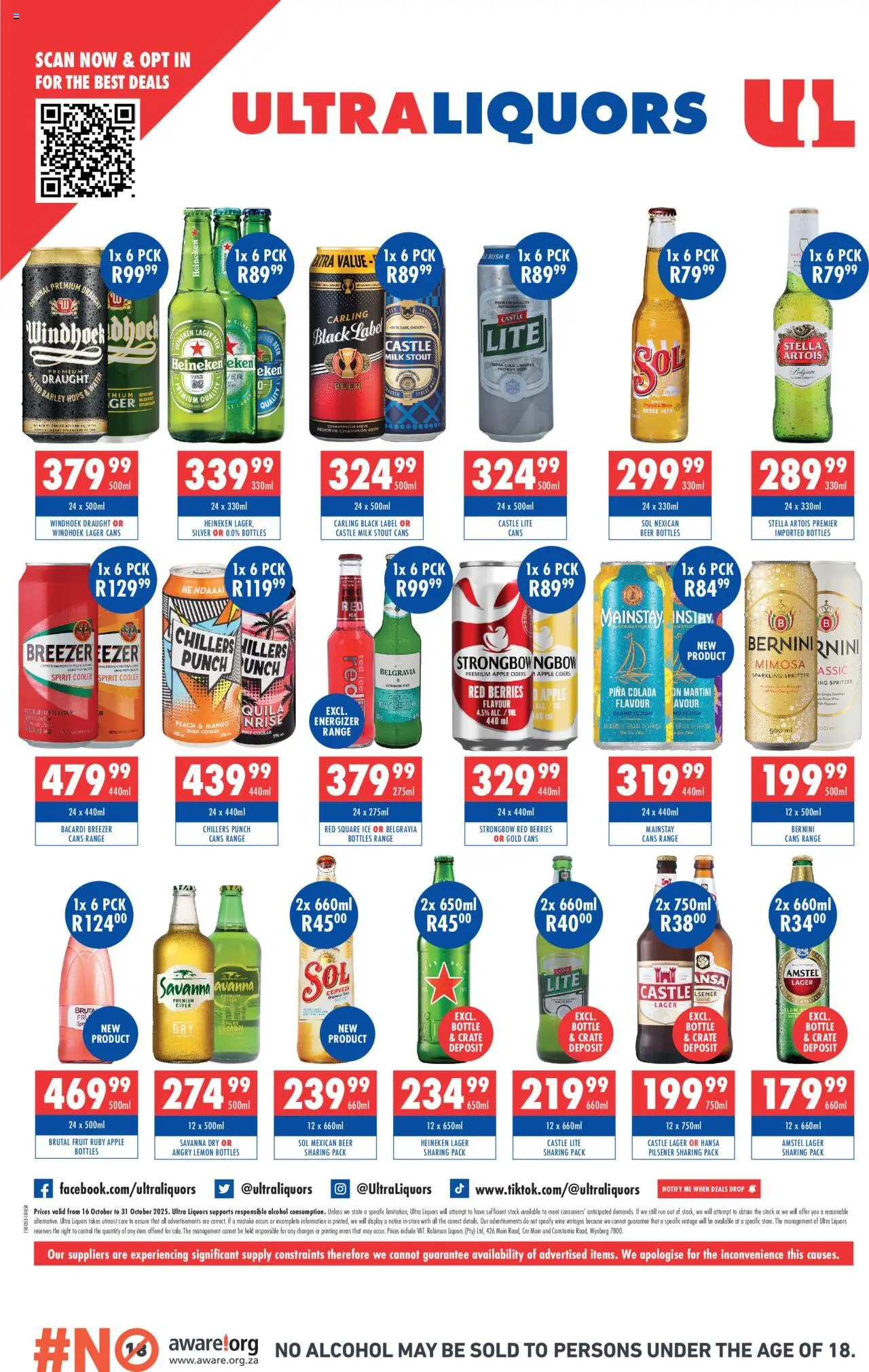 New Ultra Liquors catalogue – valid from 16.10.2025 | Page: 4 | Products: Cooler, Beer, Fruit, Lemon