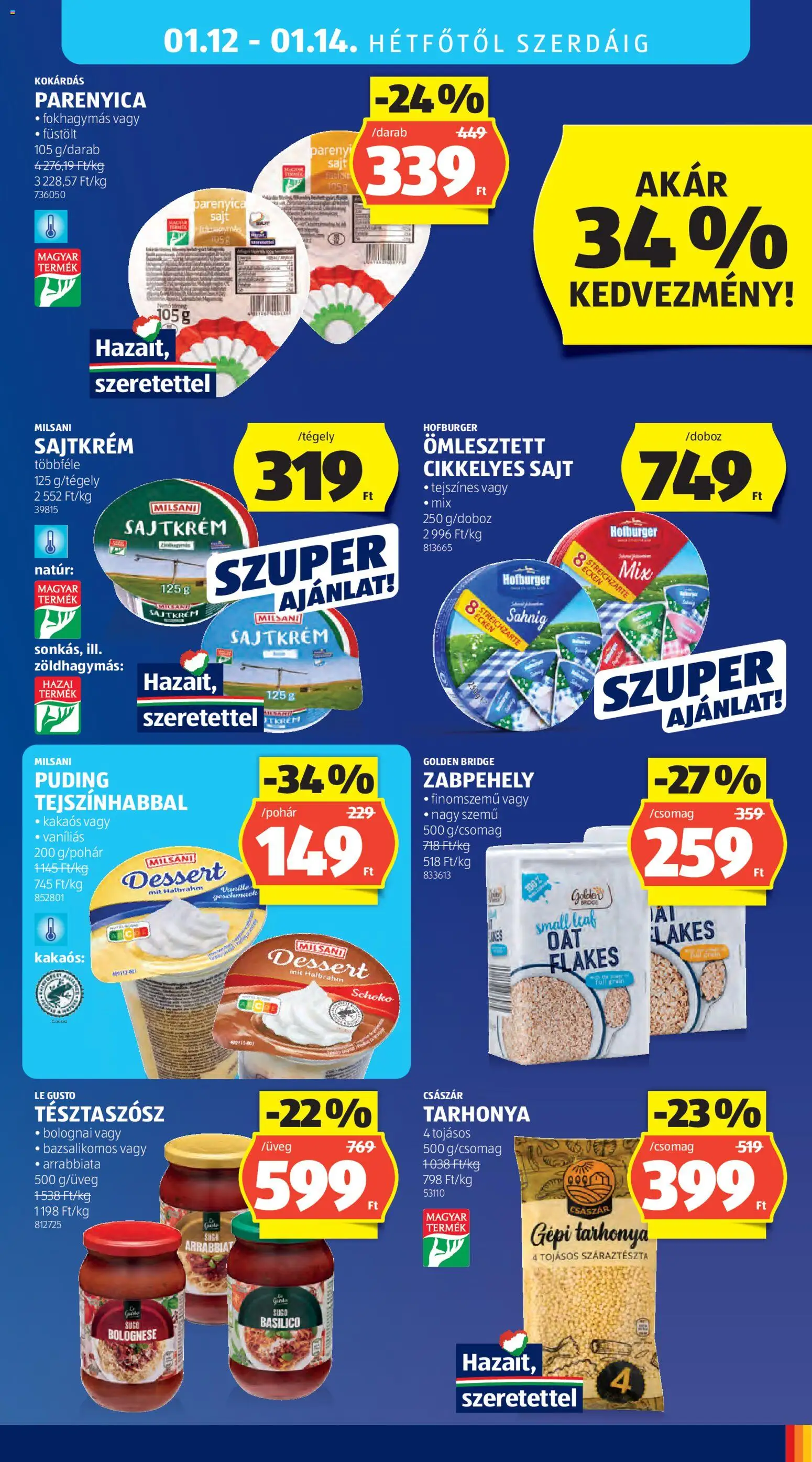 Aldi akciós ujság - amely érvényes a következő dátumtól: 08.01.2026 | Oldal: 29 | Termékek: Zabpehely, Parenyica, Tarhonya, Sajt