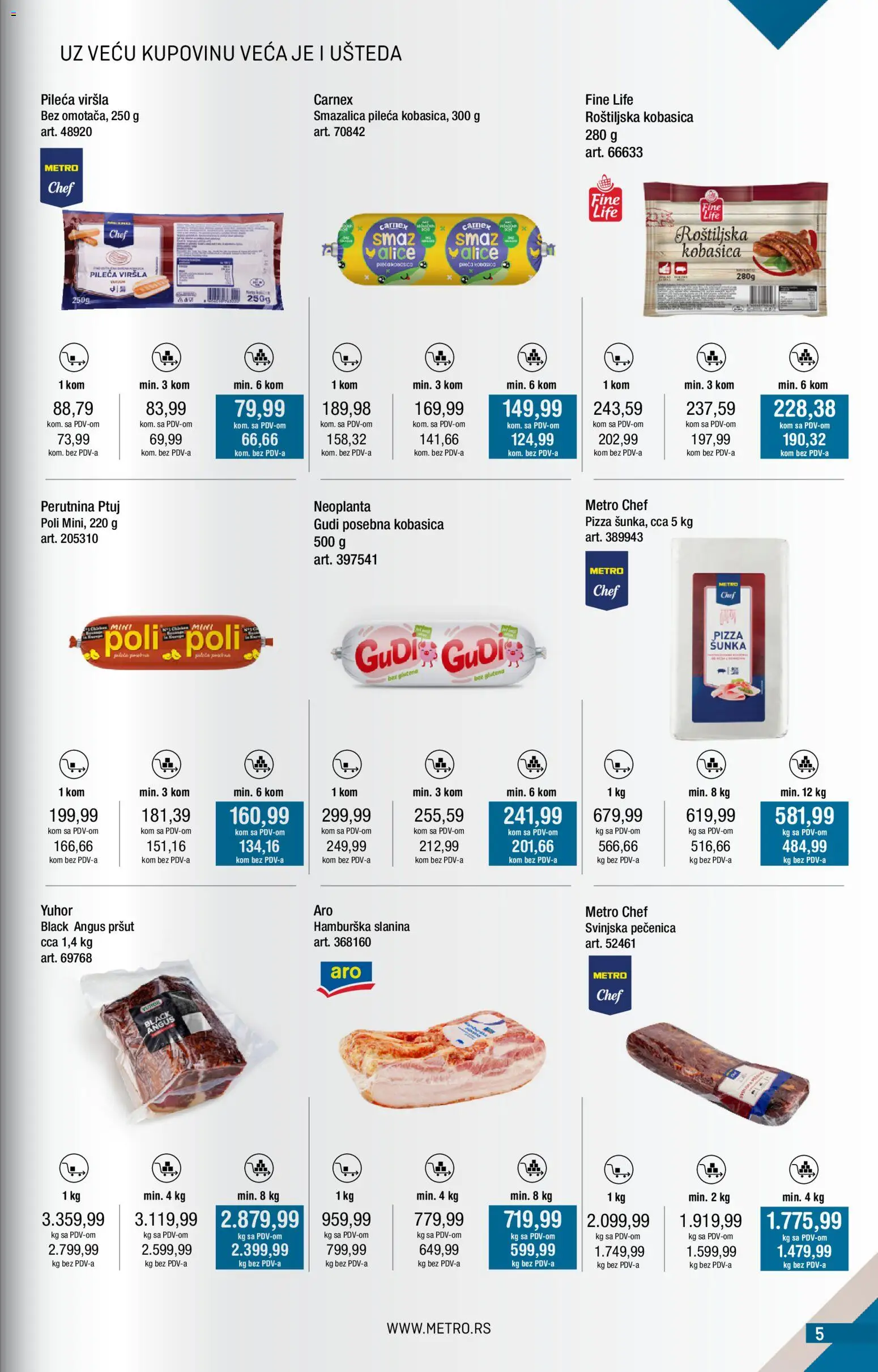 Metro katalog - važi od 01.03.2026 | Strana: 5 | Proizvode: Šunka, Slanina, Hamburska slanina, Pečenica
