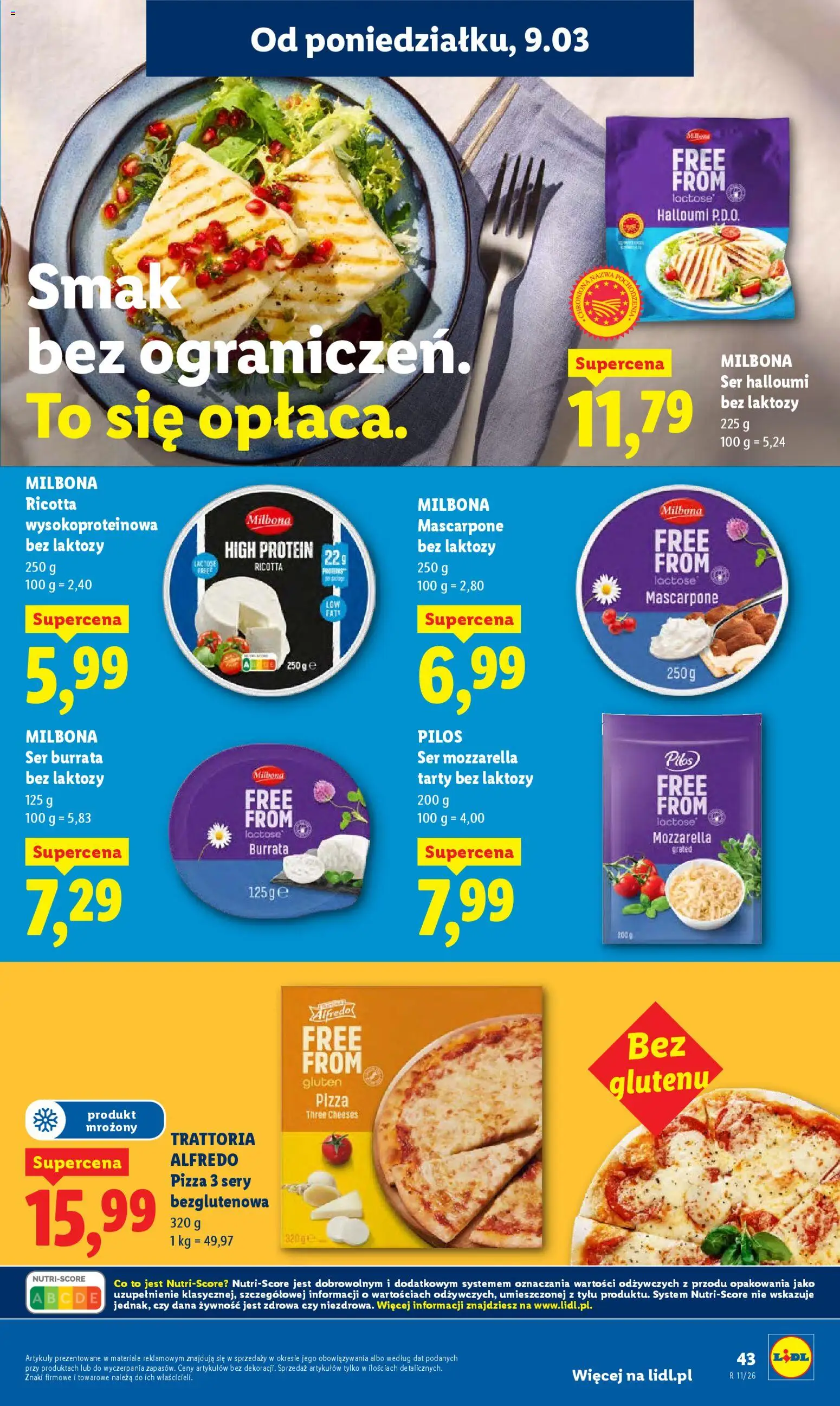 Lidl gazetka od 09.03.2026 | Strona: 43 | Produkty: Halloumi, Bez laktozy, Ser, Ricotta
