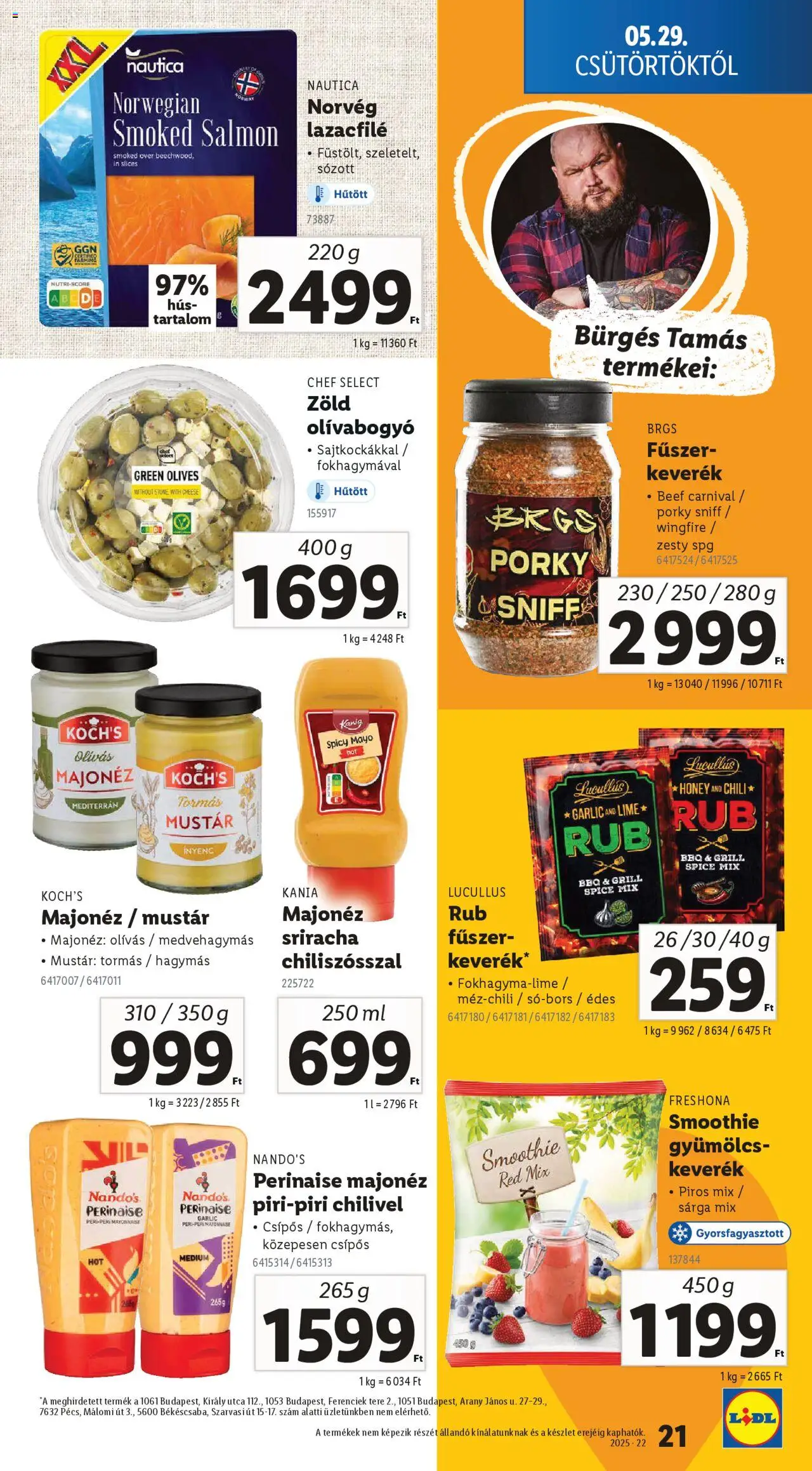 Lidl akciós ujság - amely érvényes a következő dátumtól: 29.05.2025 | Oldal: 21 | Termékek: Hús, Grill, Lazacfilé, Olívabogyó