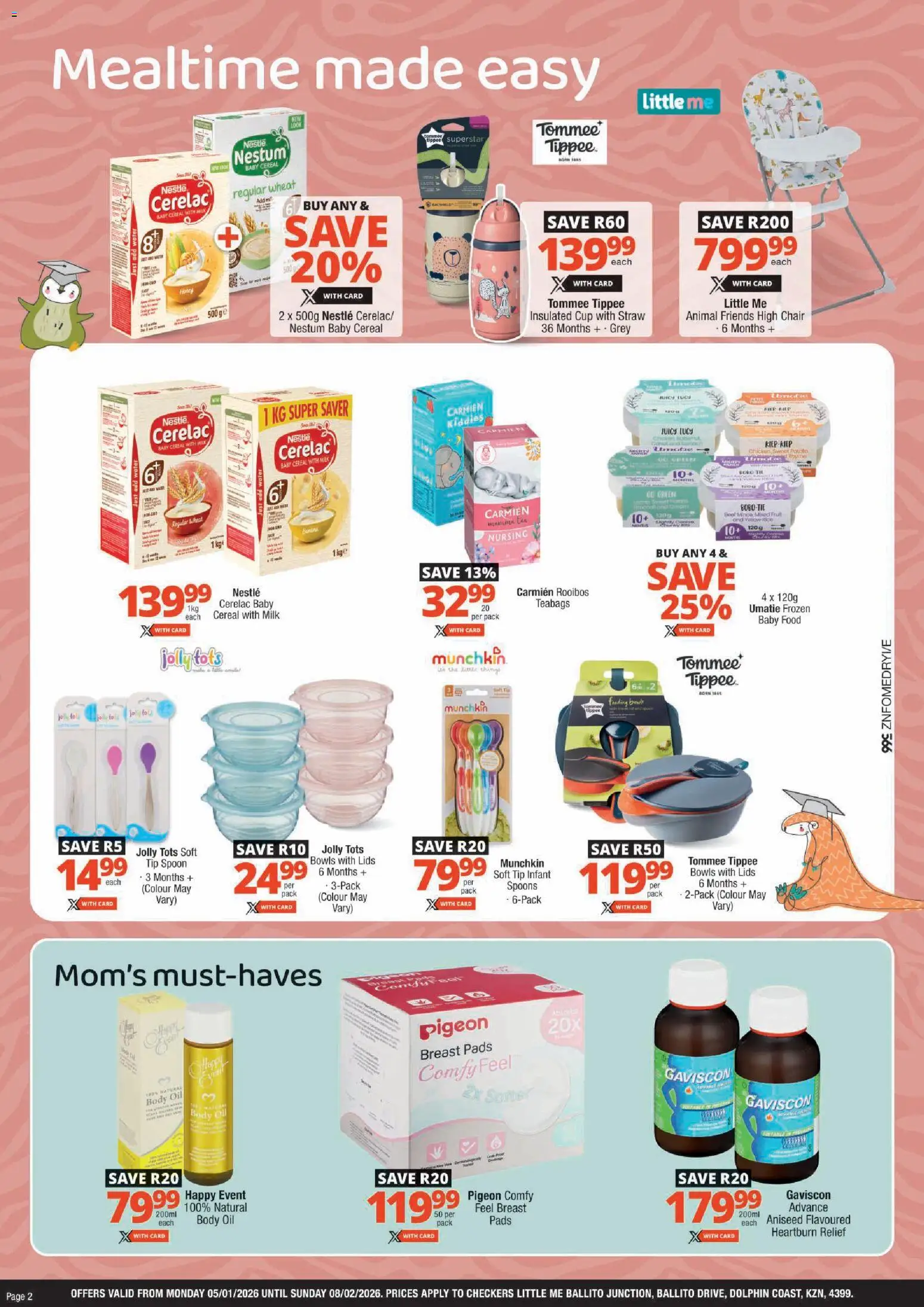 New Checkers catalogue – valid from 05.01.2026 | Page: 2 | Products: Pads, Milk, Rice, Fruit