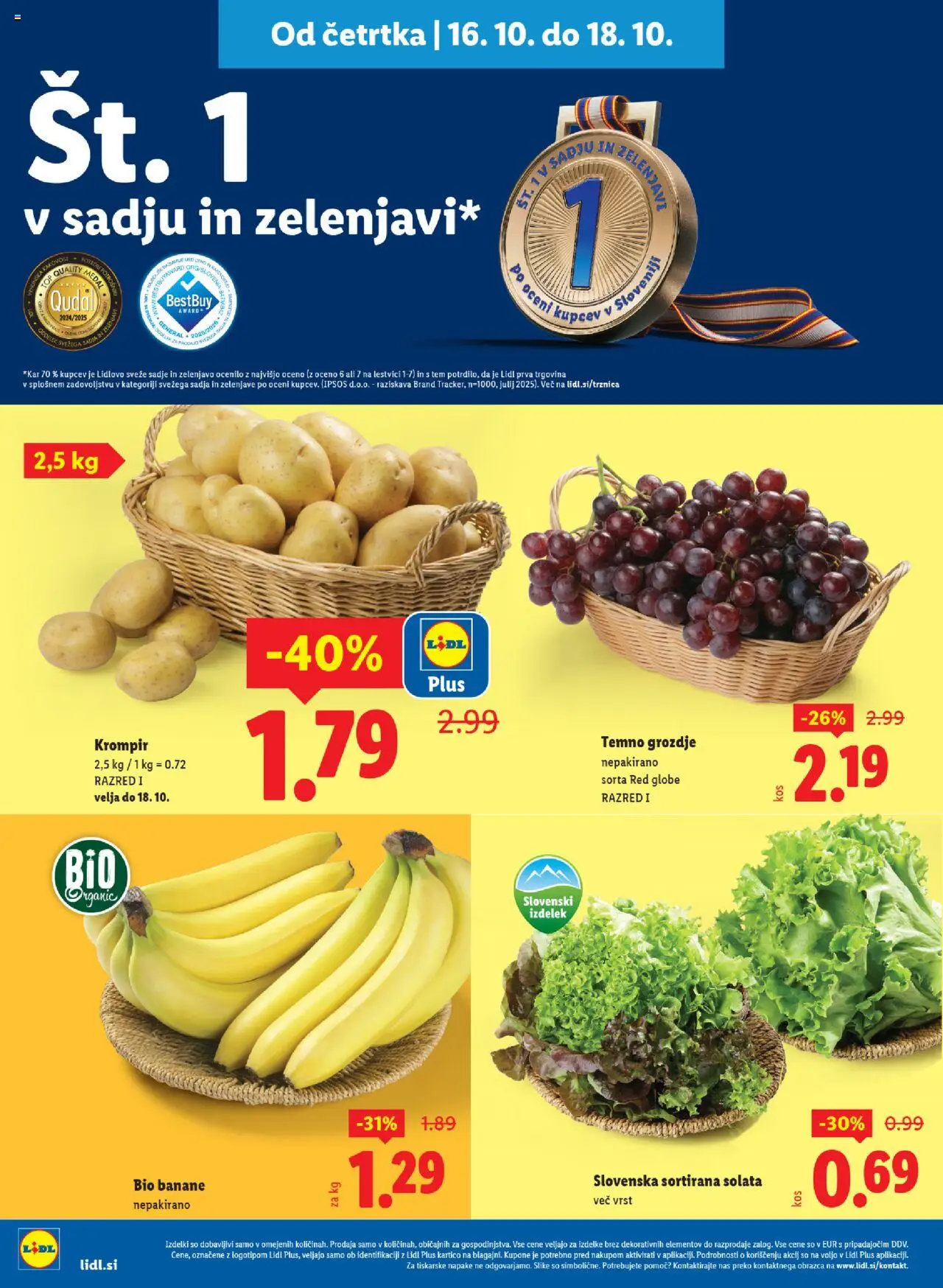 Novi Lidl katalog ponudbe – veljaven od 16.10.2025 | Stran: 4 | Izdelki: Grozdje, Banane, Krompir, Sadje