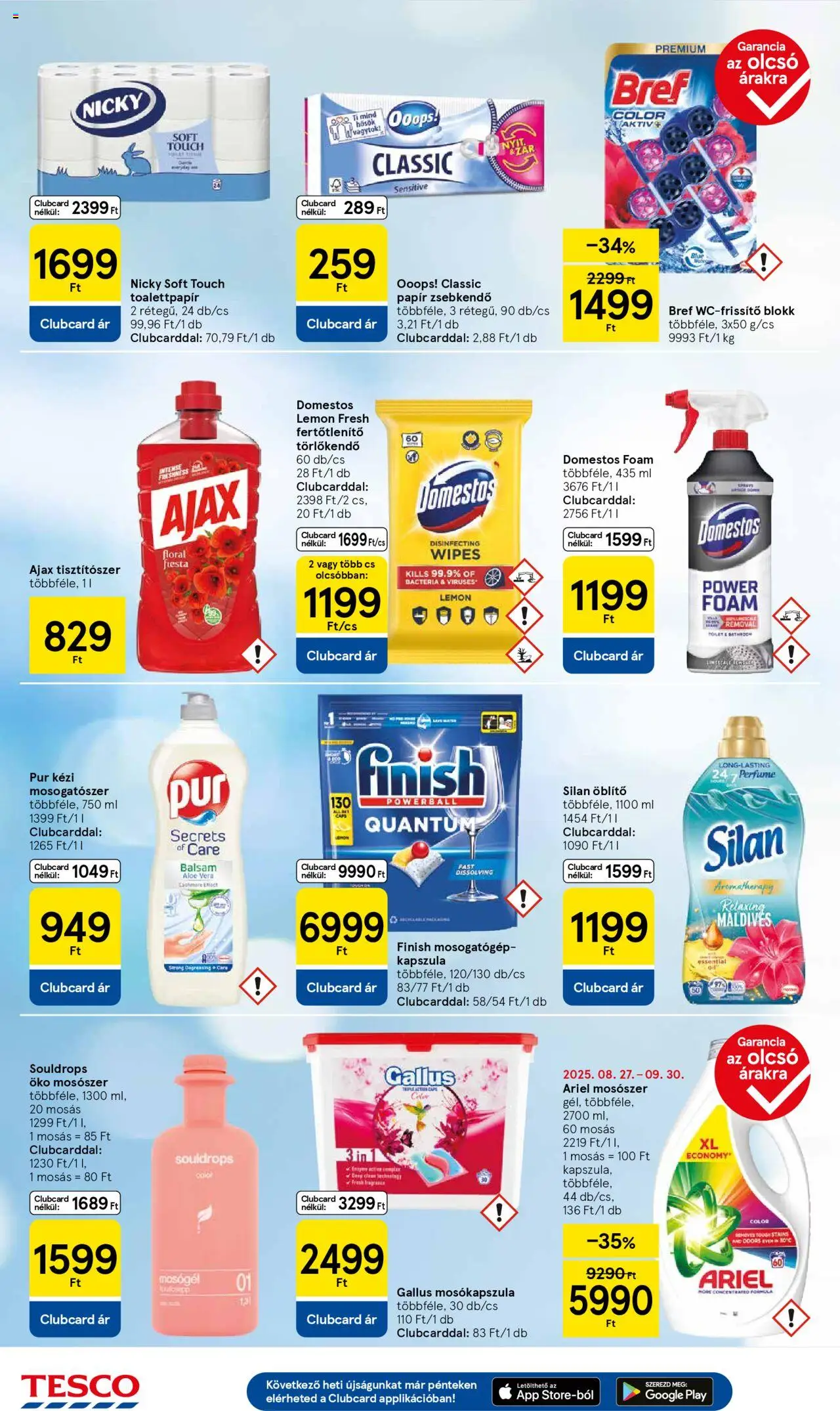 Tesco akciós ujság - amely érvényes a következő dátumtól: 25.09.2025 | Oldal: 10 | Termékek: Mosogatógép, Törlőkendő, Mosogatógép kapszula, Mosogatószer