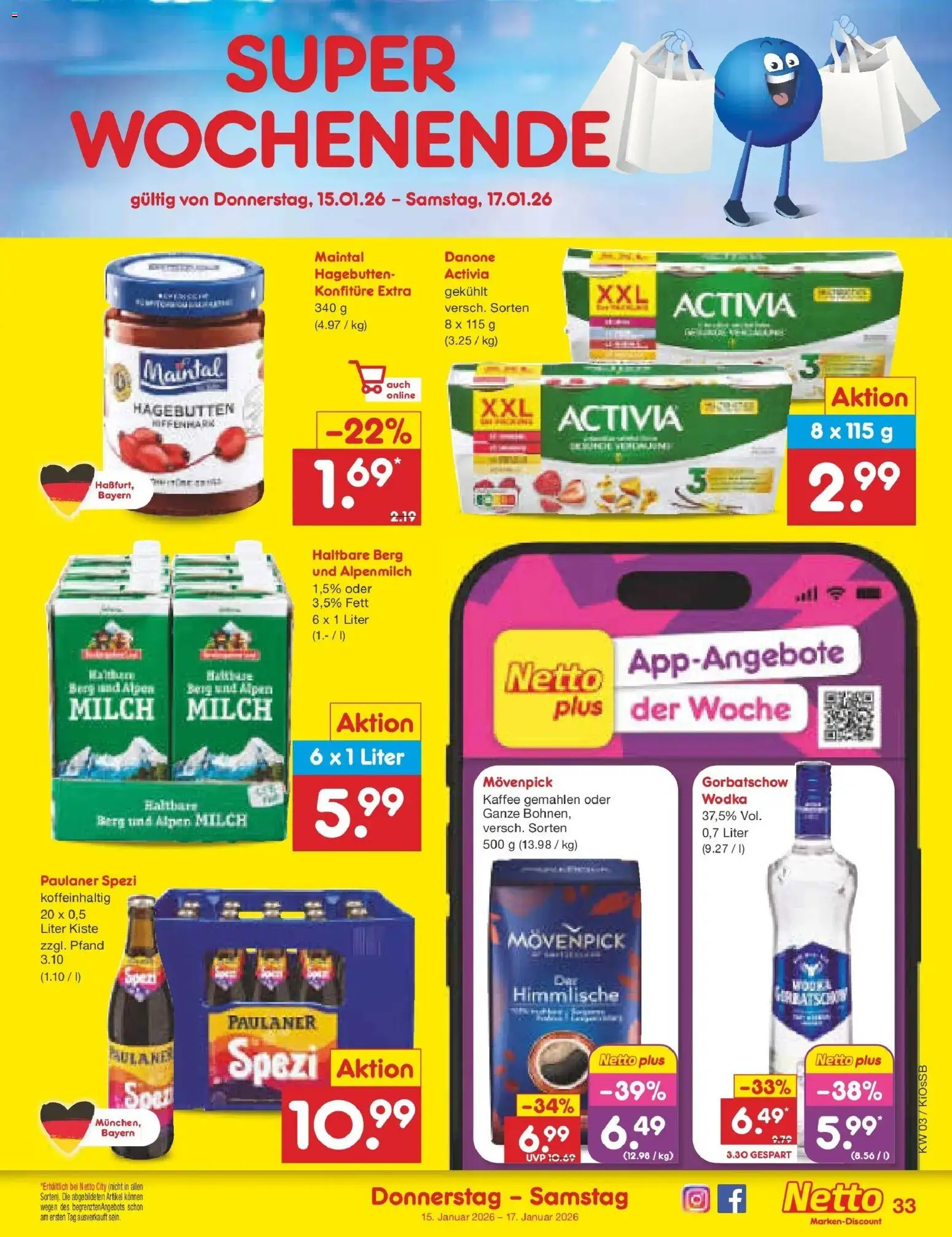 Netto Marken-Discount prospekt Oberhaid	 – gültig ab 12.01.2026 | Seite: 43 | Produkte: Activia, Paulaner spezi, Wodka, Paulaner