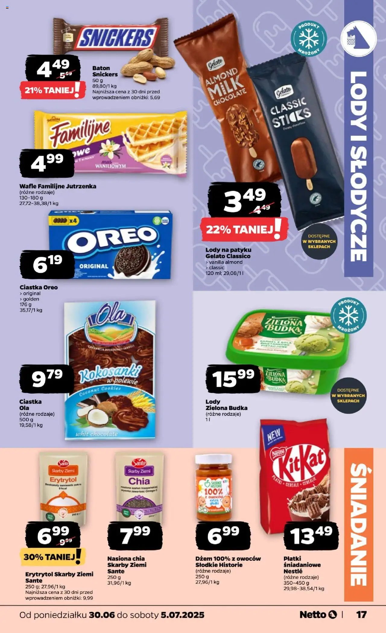 Netto gazetka - Spożywcza od 30.06.2025 | Strona: 17 | Produkty: Płatki śniadaniowe, Baton, Dżem, Płatki