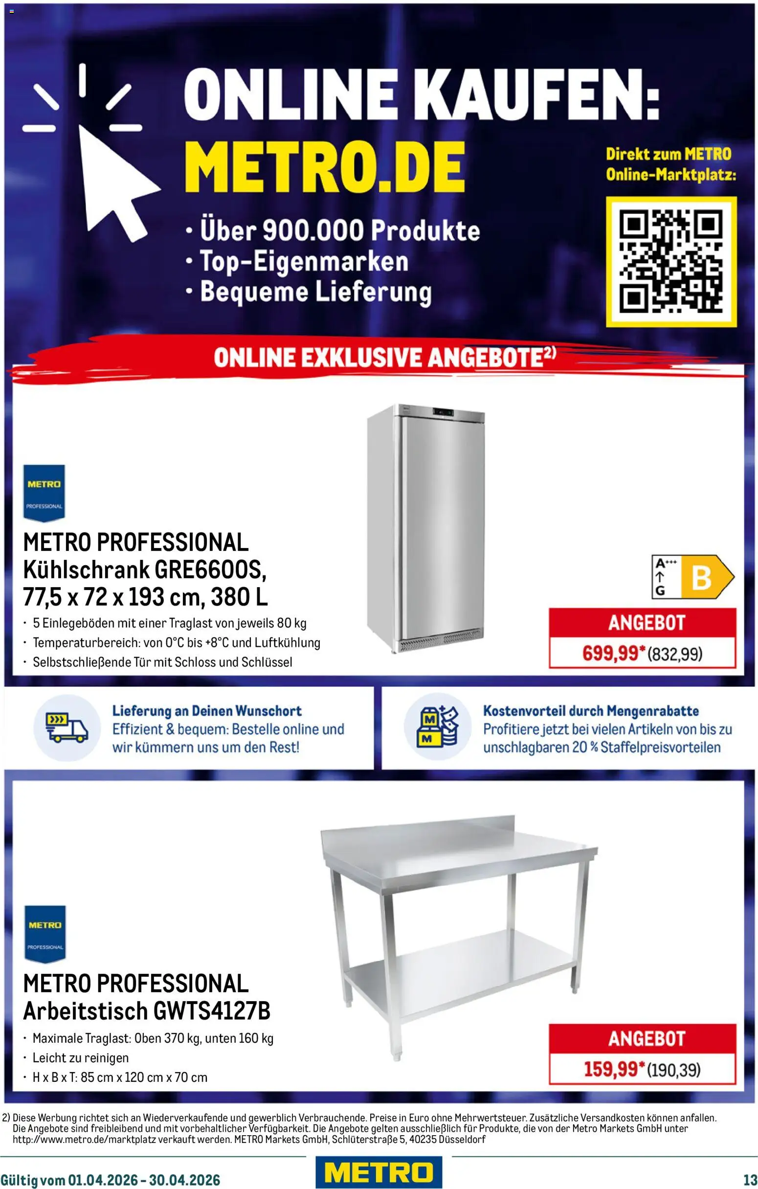 Metro Professional Non-Food Flyer – gültig ab 01.04.2026 | Seite: 13 | Produkte: Arbeitstisch, Tür, Kühlschrank