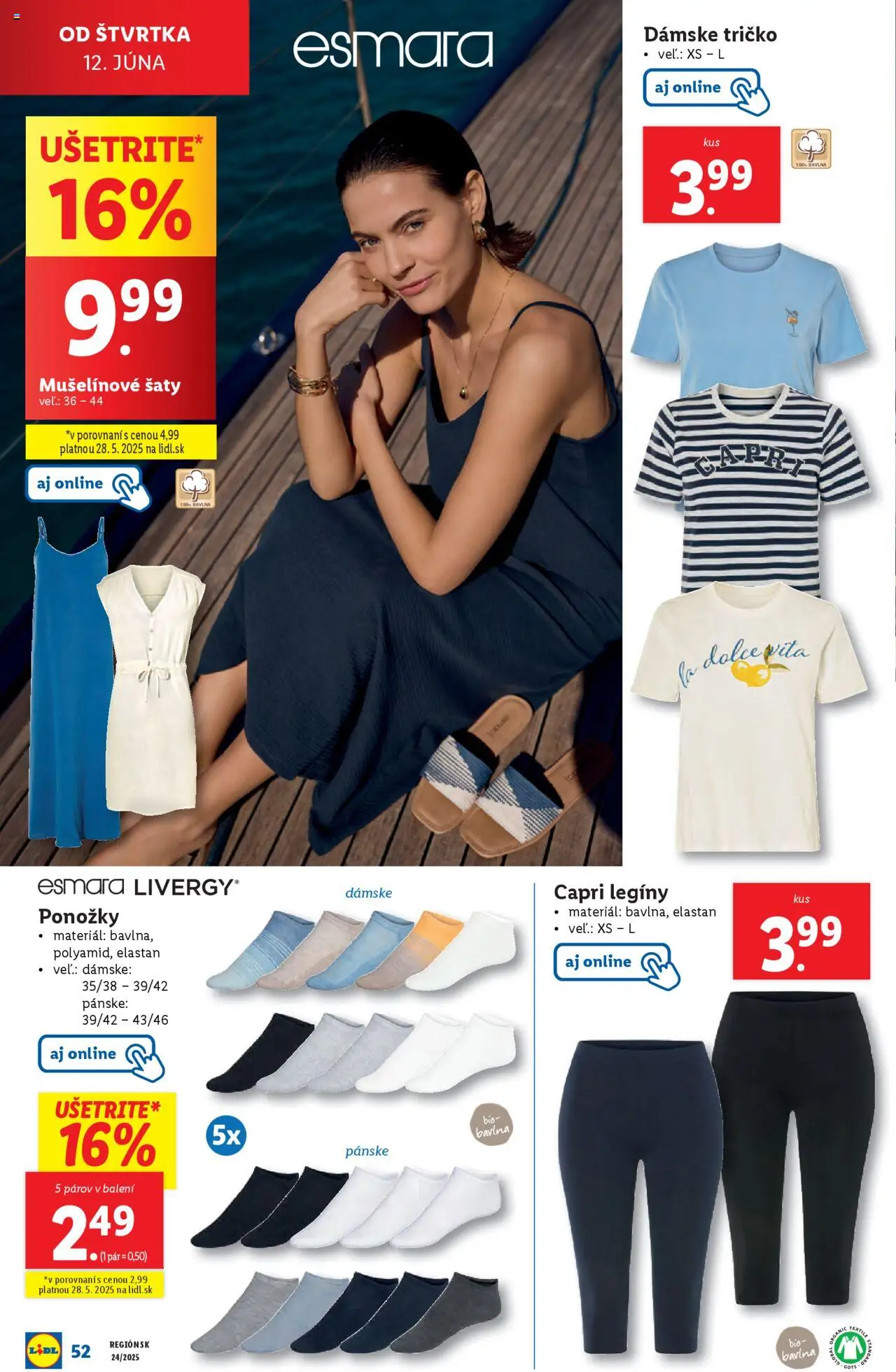 Lidl leták │ platný od 09.06.2025 | Strana: 56 | Produkty: Šaty, Tričko, Ponožky, Legíny