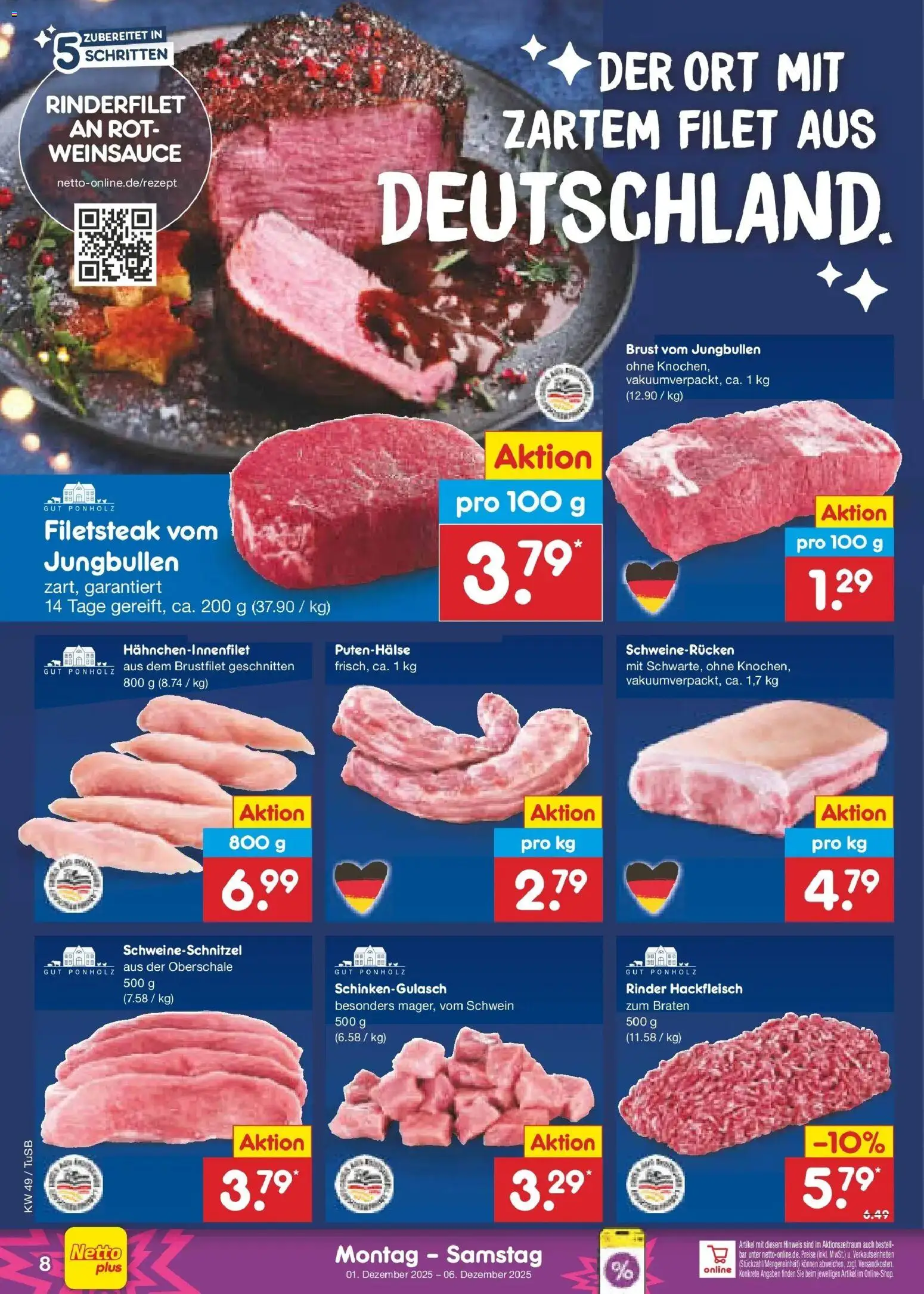Netto Marken-Discount prospekt Lahr-Langenwinkel	 – gültig ab 01.12.2025 | Seite: 8 | Produkte: Rinderfilet, Schweinerucken, Hackfleisch